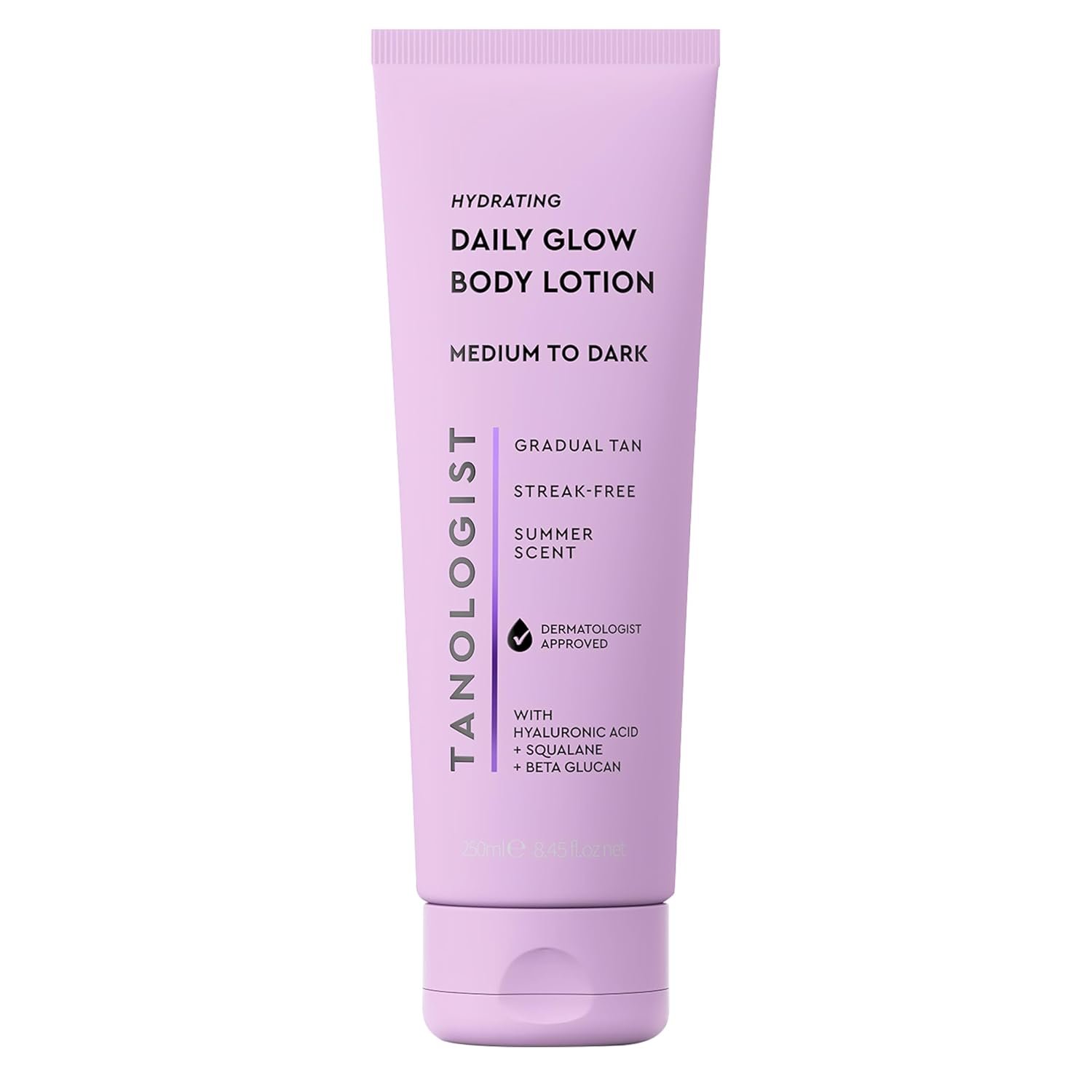 Tanologist Hydrating Daily Glow Body Lotion, Medium/Dark, Gradual Tanning Lotion, No Fake Tan Smell, Streak-Free & Natural-Looking Self Tanner, Vegan, 8.45 fl. oz/250 ml Tube