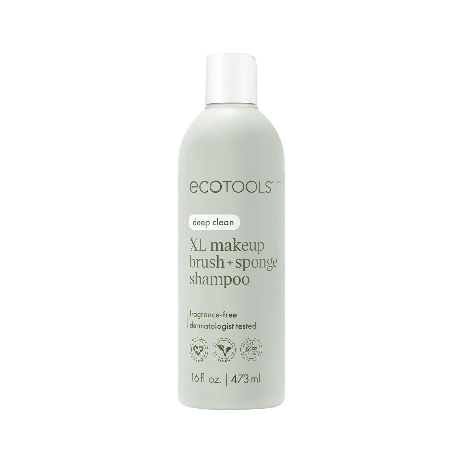 EcoTools XL Makeup Brush + Sponge Shampoo, Removes Makeup, Dirt, & Impurities From Makeup Brushes & Makeup Blending Sponges, Fragrance-Free, Vegan, & Cruelty-Free 16 fl. oz./473 ml, 1 Count, Clear