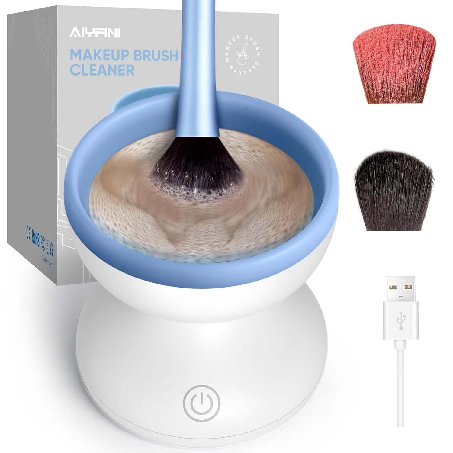 Alyfini Makeup Brush Cleaner Machine – Electric Make up Brushes Cleaner Cleanser Professional Tool for Kabuki Foundation Liquid Powder Face Makeup Self Tanner Brush,Gifts for Women Stocking Stuffers