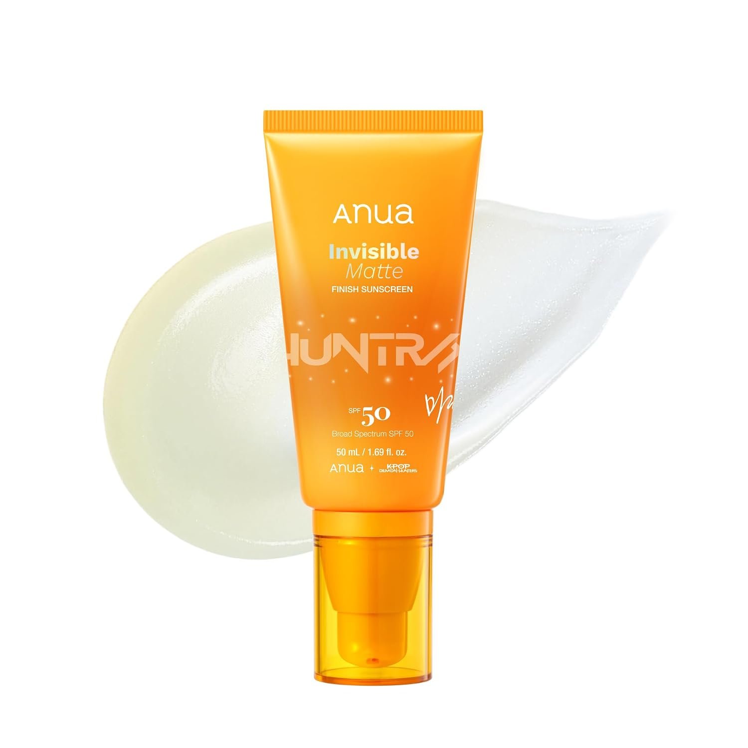 Anua Invisible Matte Finish Sunscreen, Broad Spectrum SPF50, Clear Gel, Non Comedogenic UV Filters, All Skin Types, Lightweight Poreless Primer, Kpop Demon Hunters, Korean Skincare, 1.69 fl. oz