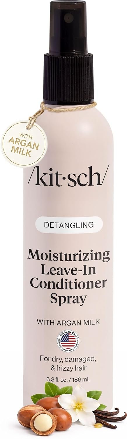 Kitsch Argan Milk Leave In Conditioner Spray – Hair Detangler Spray for Curly, Wavy, Fine, Dry & Damaged Hair – Silicone-Free | Ideal Gifts for Women – 6.3oz