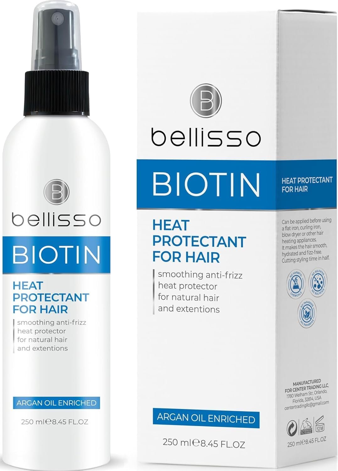Biotin Heat Protection Hair Spray with Moroccan Argan Oil – Thermal Resistant Styling Products for Women – Frizzy, Black and Curly Hair – Anti Frizz, Leave In Conditioner – Flat Iron and Blow Dry
