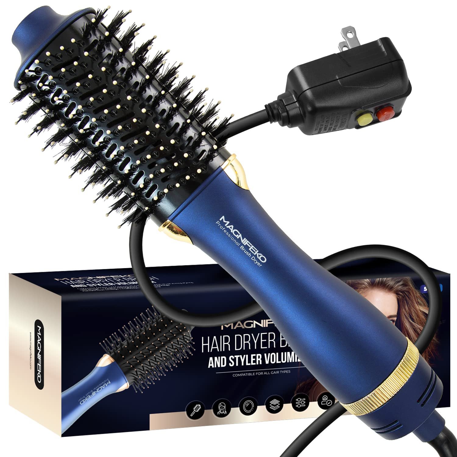 Round Hair Dryer Brush – Hot Air Blow Dryer Brush for Women for Hair Drying, Styling and Volumizing -(Blue)