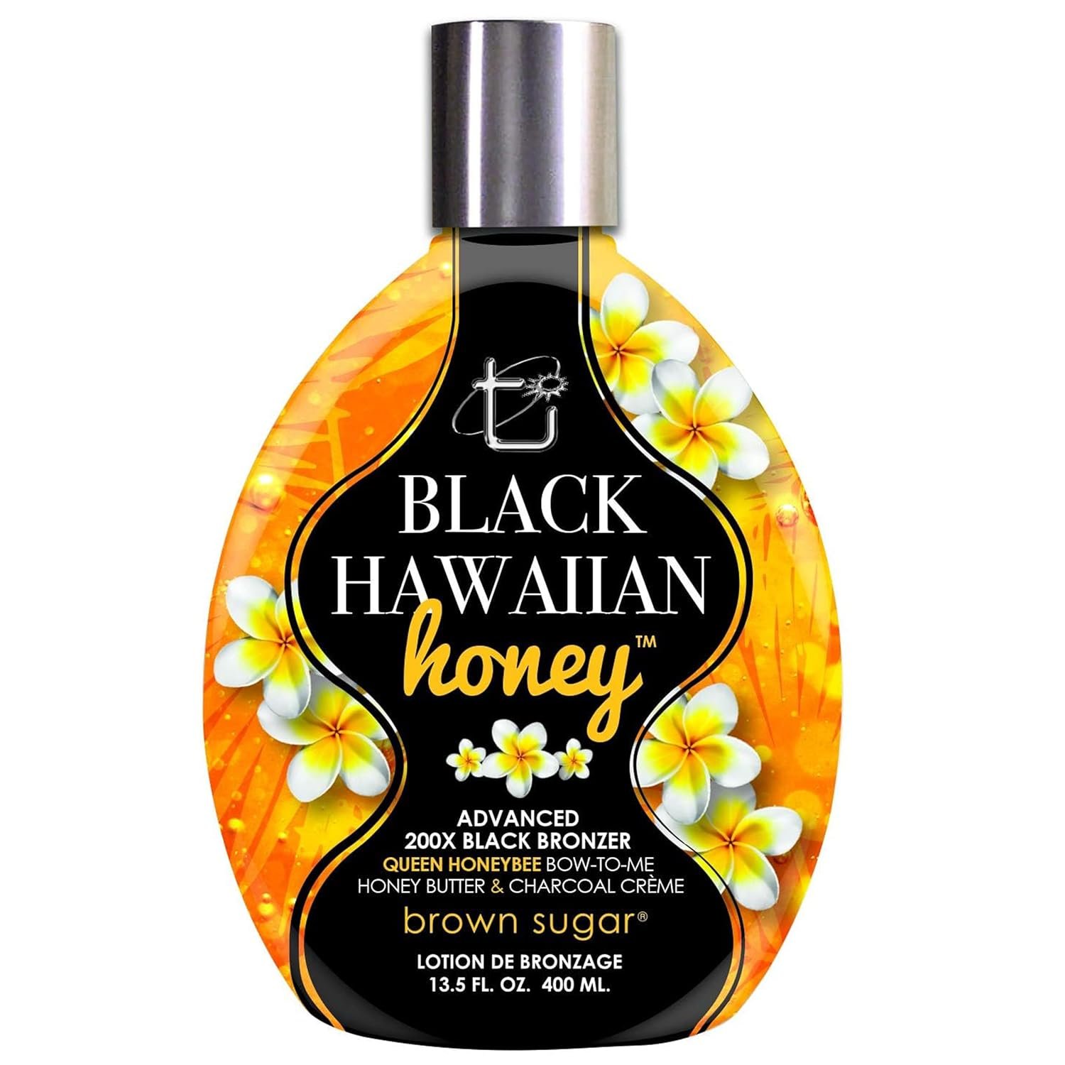 Brown Sugar Black Hawaiian Honey Tanning Lotion, Advanced 200X Black Bronzer with Queen Honeybee Complex Honey Butter & Charcoal Creme, 13.5 Fl Oz
