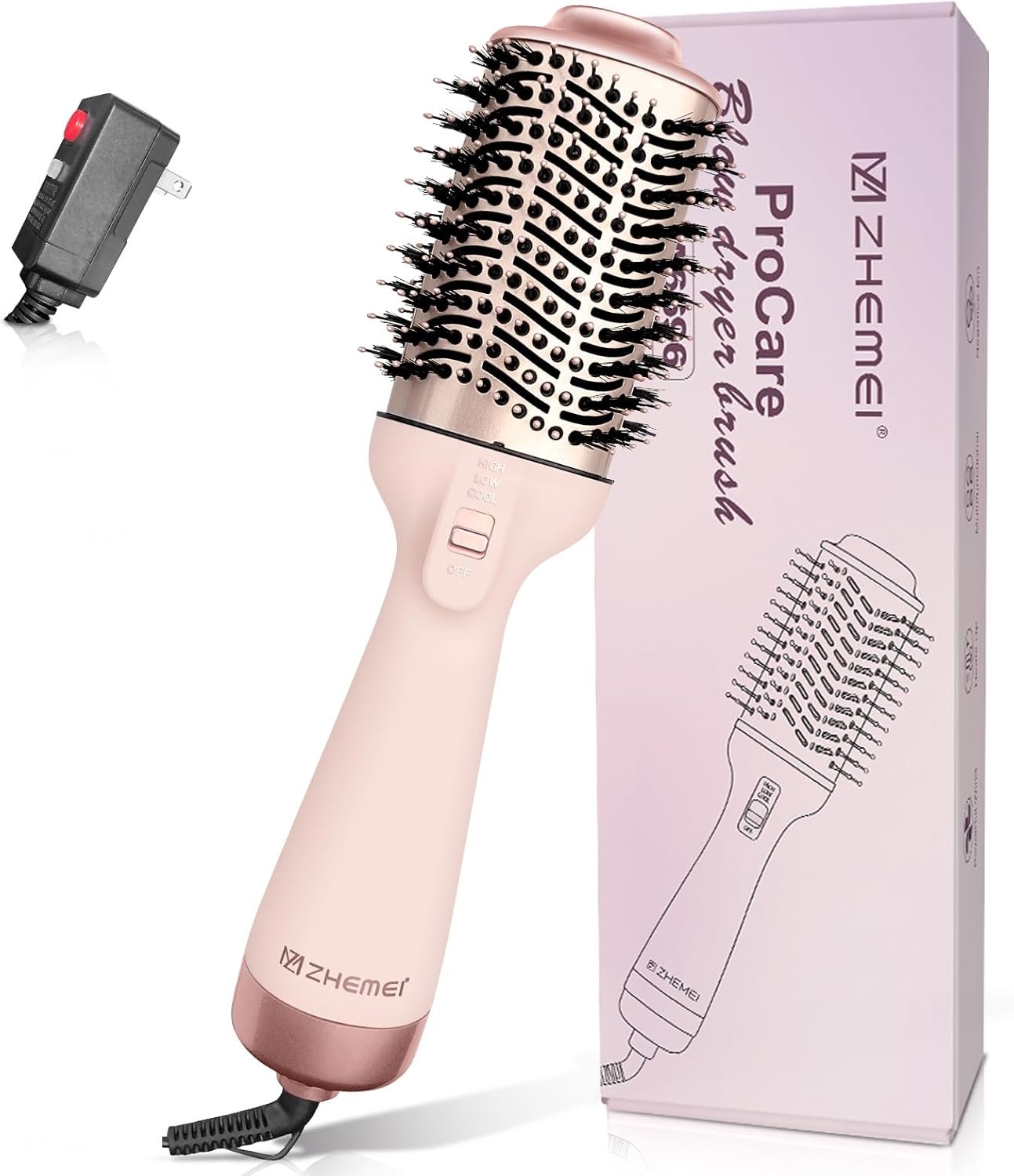 1300W Hair Dryer Brush,4 in 1 Blow Dryer Brush Anti-frizz Ceramic Titanium Barrel with ALCI Safety Plug Professional Salon Hot Air Brush for All Hair Types (Rosegold)