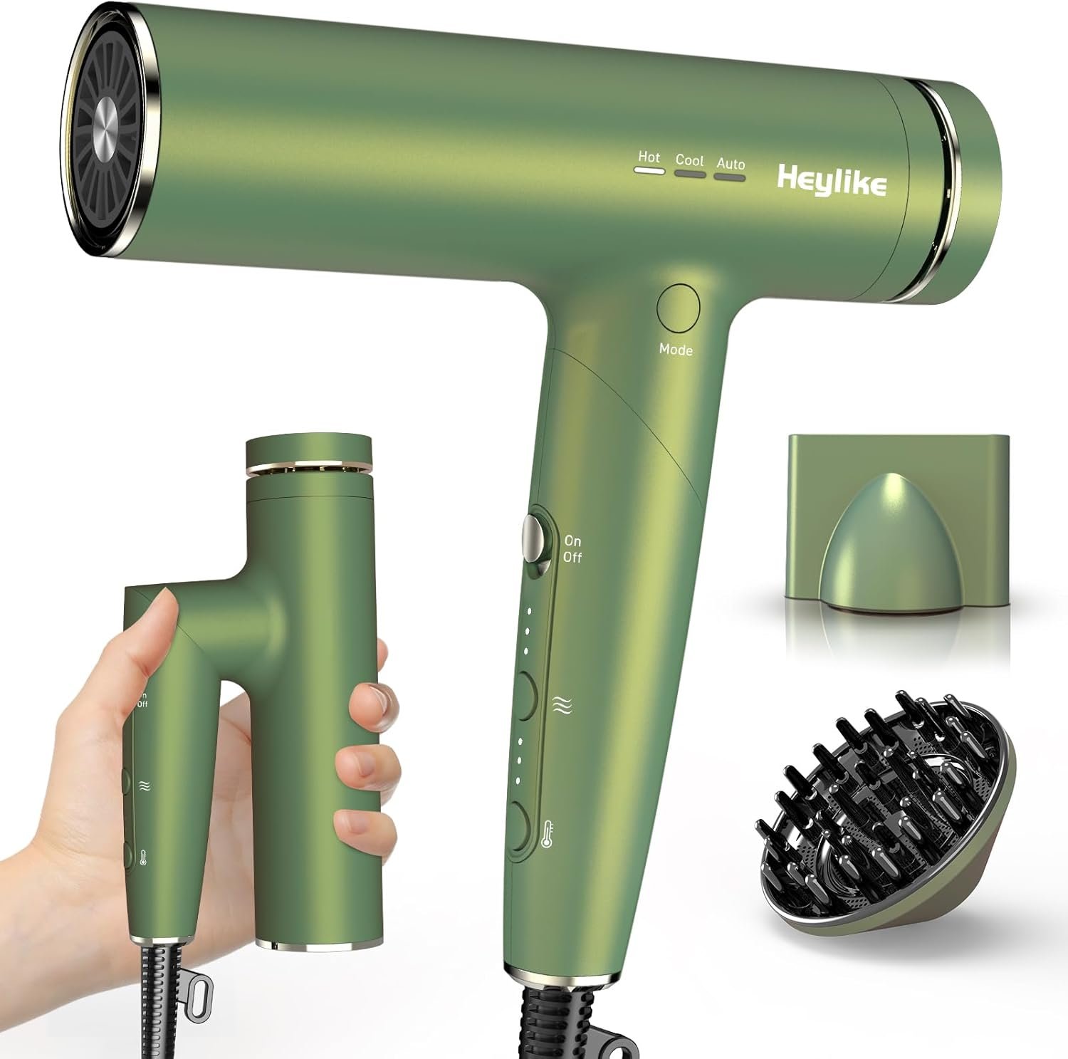 High Speed Plasma Ion Hair Dryer with Diffuser, Professonal Blow Dryer 110000 RPM Brushless Motor for Fast Drying, 1500W 3Temps/3Speeds Thermo-Control Lightweight Hairdryer for Women Home Travel Salon