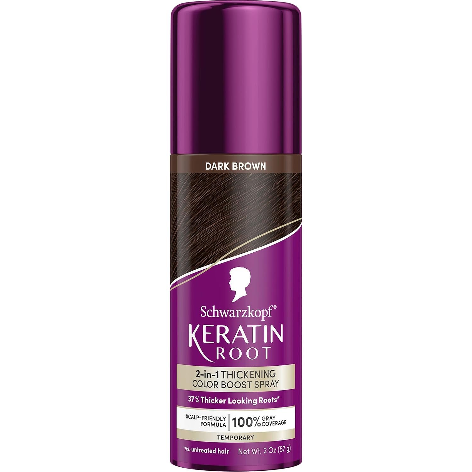 Schwarzkopf Keratin Root Temporary Hair Color Spray, Dark Brown, Instant Gray Coverage, Thicker, Fuller-Looking Roots, Easy-to-Use, No Ammonia, Low Mess Application, Scalp Friendly