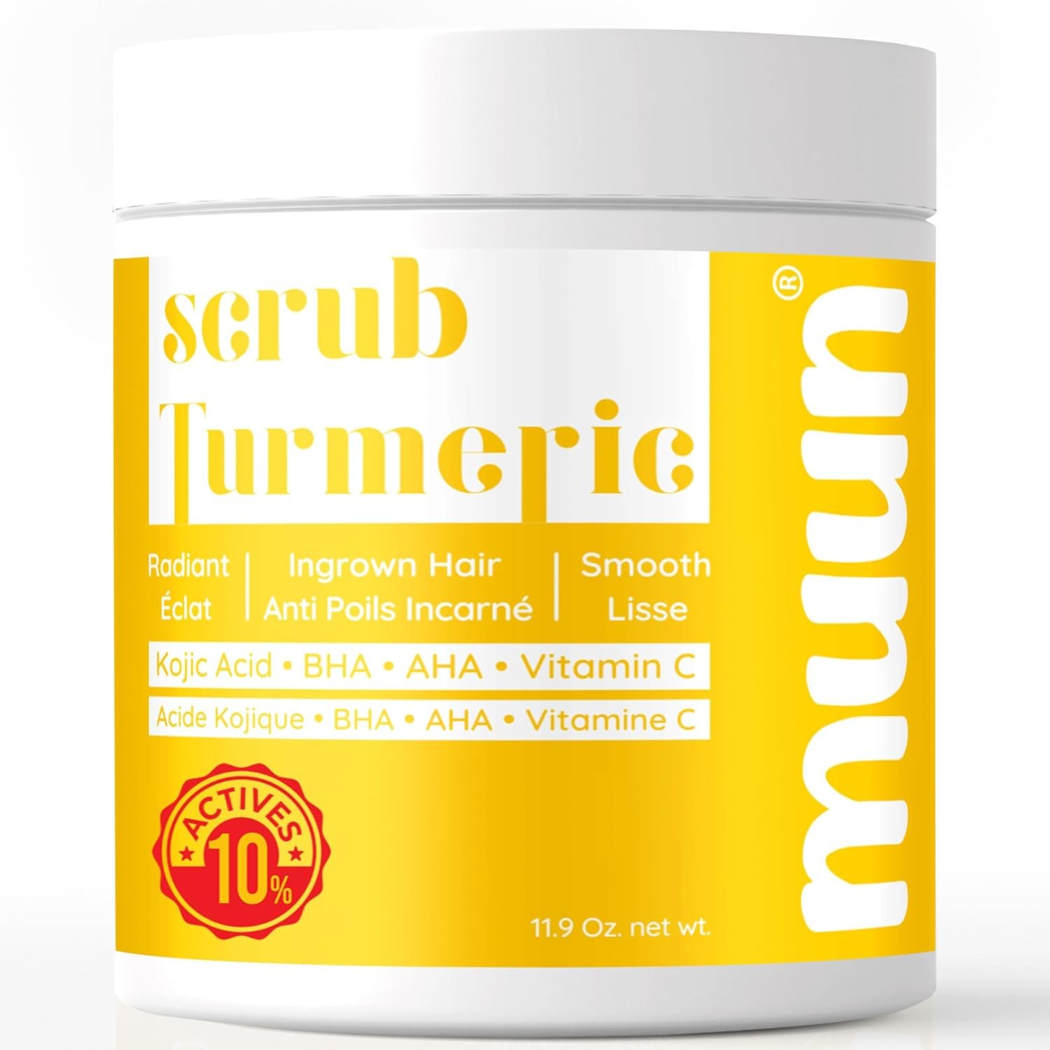 Muun Turmeric Scrub with Kojic Acid AHA/BHA Face &Body – Exfoliator Dark spot Remover- Ingrown Hair Treatment Bikini Area Inner Thighs Armpit Underarm Exfoliating
