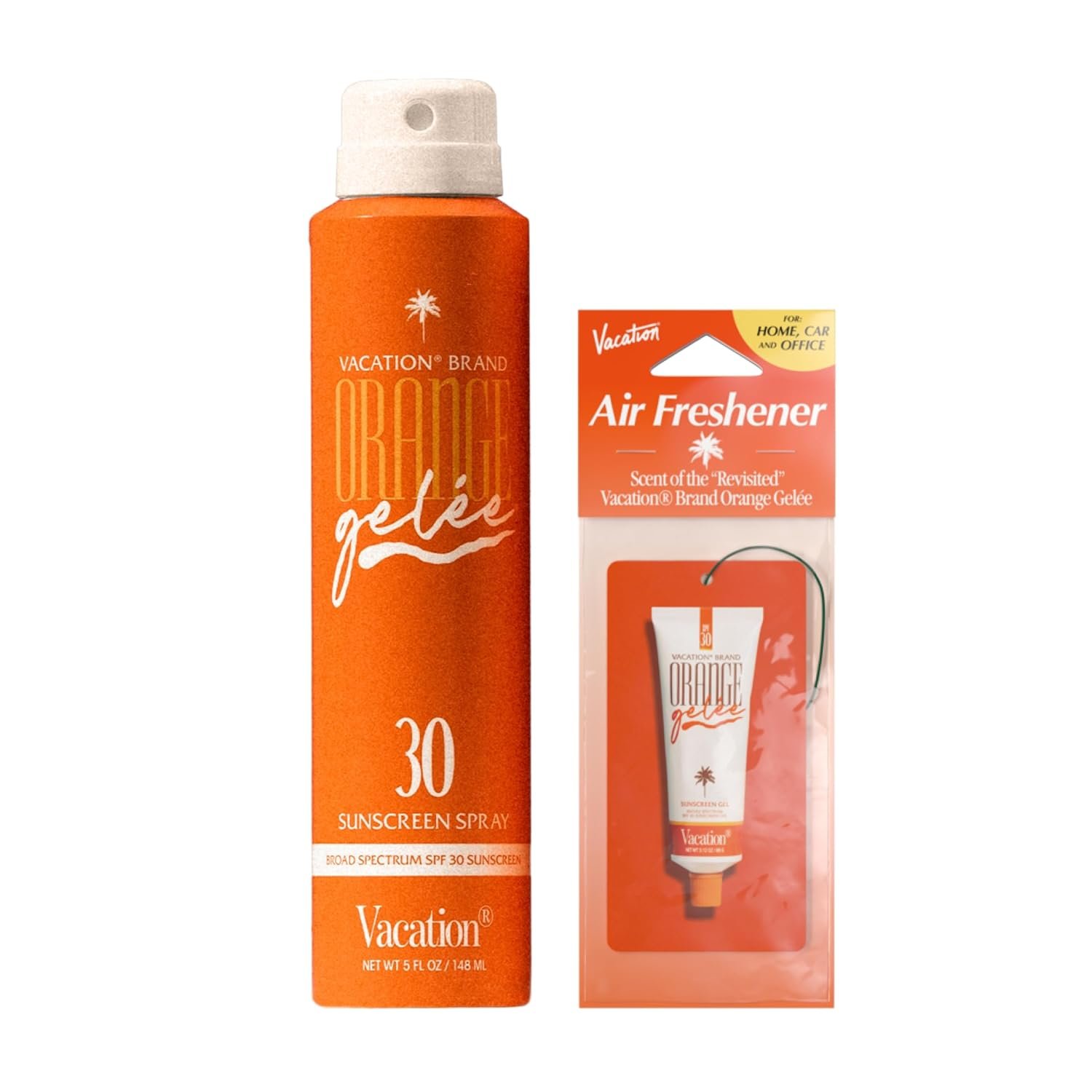 Vacation Orange Gelée SPF 30 Sunscreen Spray and Air Freshener Bundle, 5 Fluid Ounces – Hydrating Tanning Oil Spray, Transparent, Water-Resistant