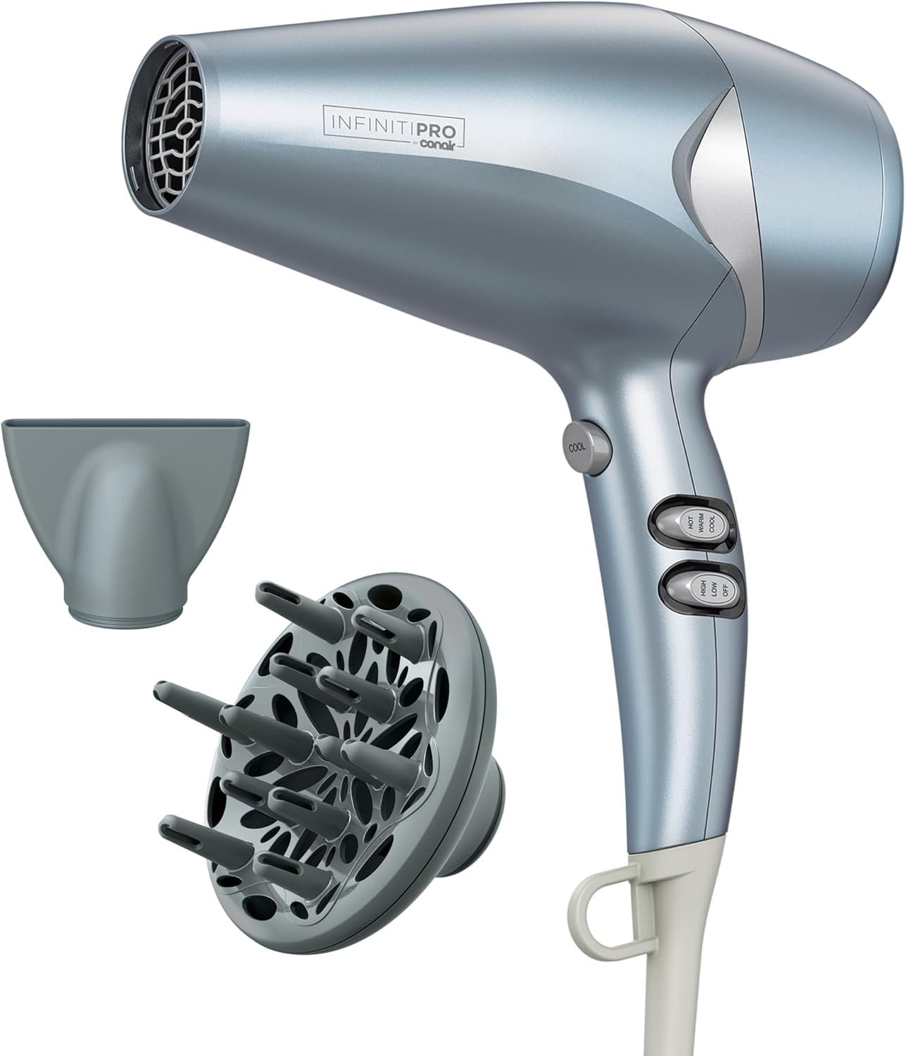 Conair InfinitiPRO Style & Shine Hair Dryer | Ultra-lightweight 1 lb. curl-defining dryer for curly, wavy, thick, and fine hair, Blue, Model 527BX3