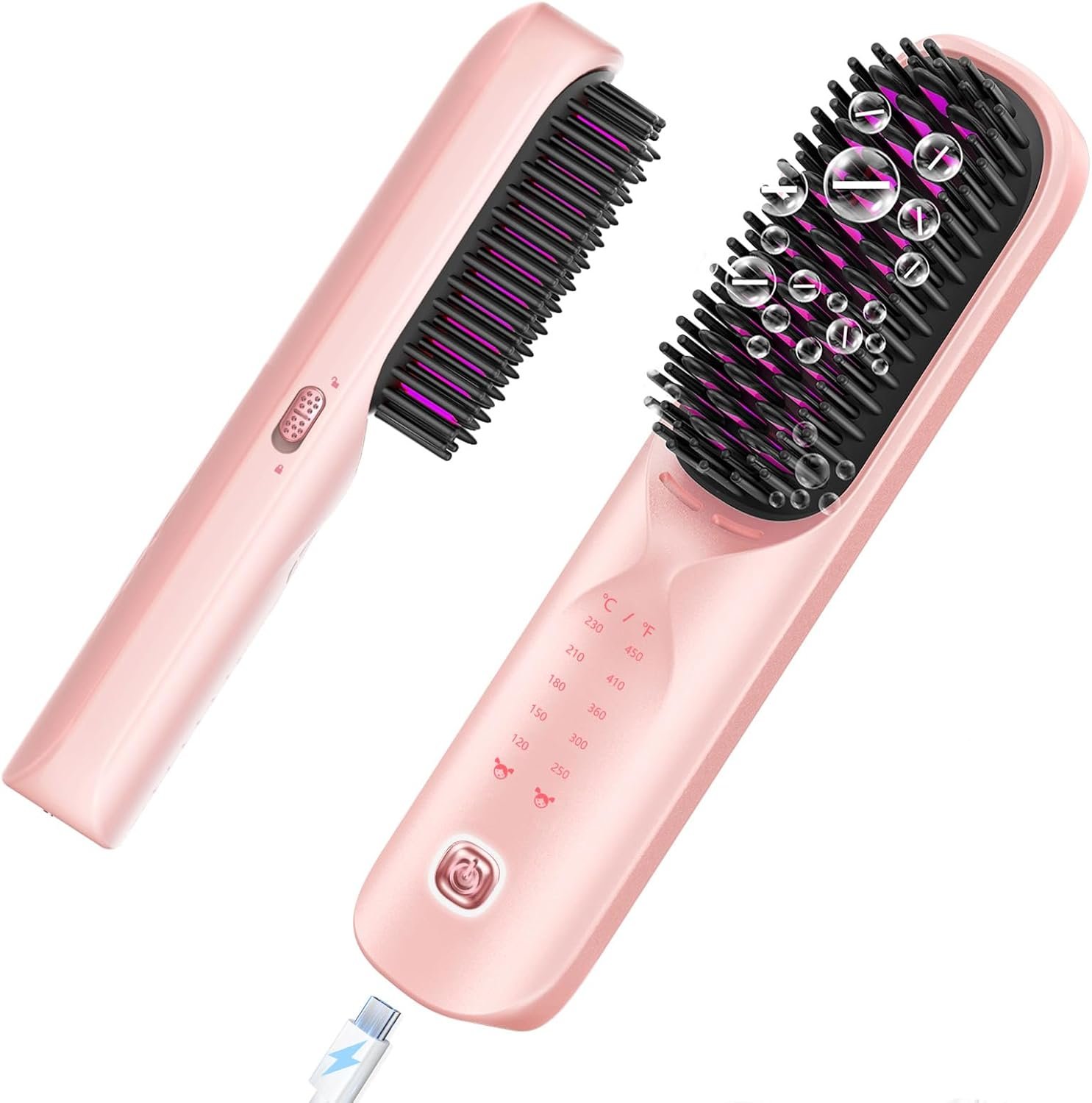 Cordless Hair Straightener Brush for Travel, Portable Rechargeable Styling Comb with 10,000mAh Battery, 300M Negative Ions, Fast Heating Frizz-Free Touch-Up Brush, Gift for Women