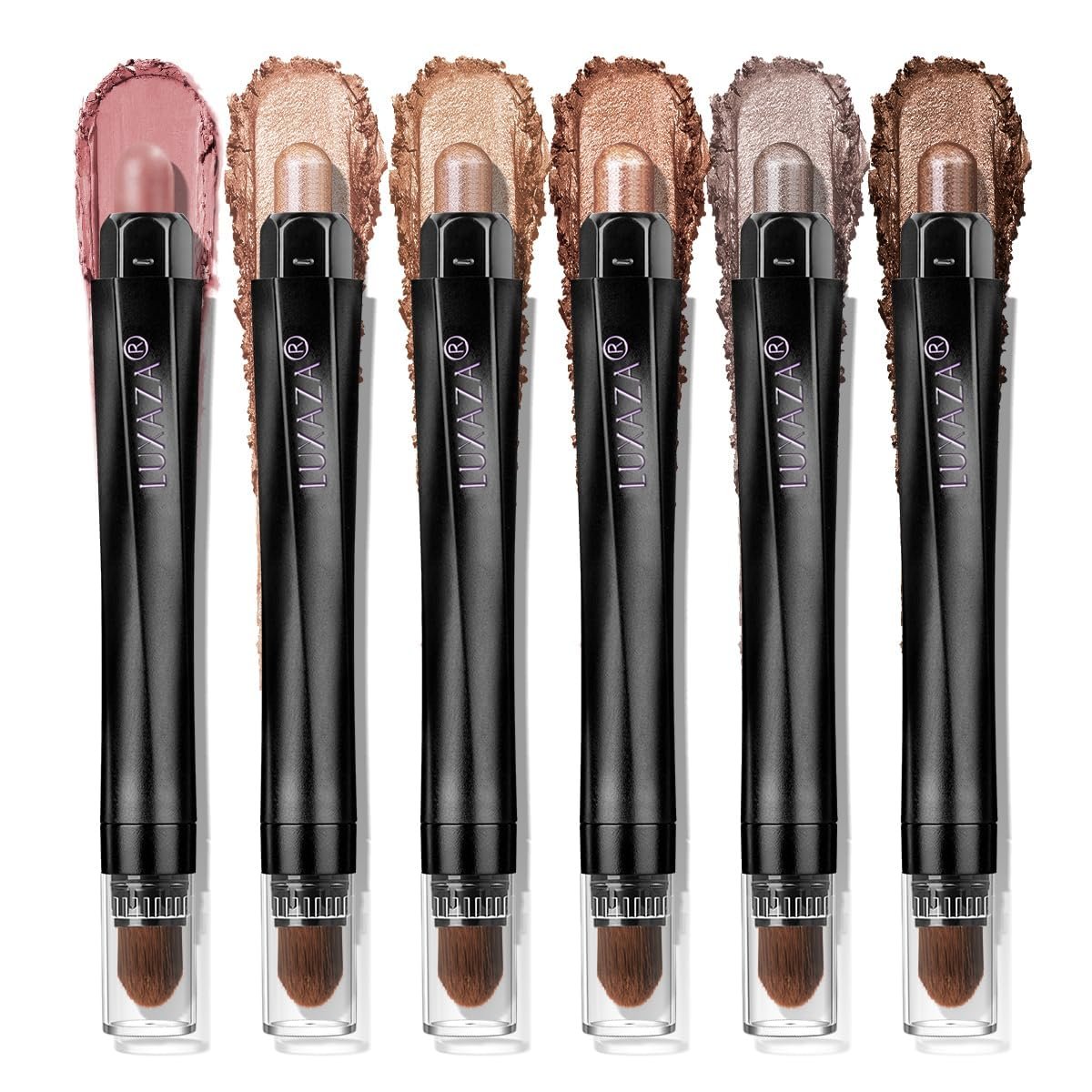 LUXAZA PRO Neutral Eyeshadow Stick Makeup 6PCS Set, Brown Nude Metallic Shimmer Matte Cream Eye Shadow Palette Eyeliner Brightener Pencil Crayon, Halloween Makeup – BROWN CANYON