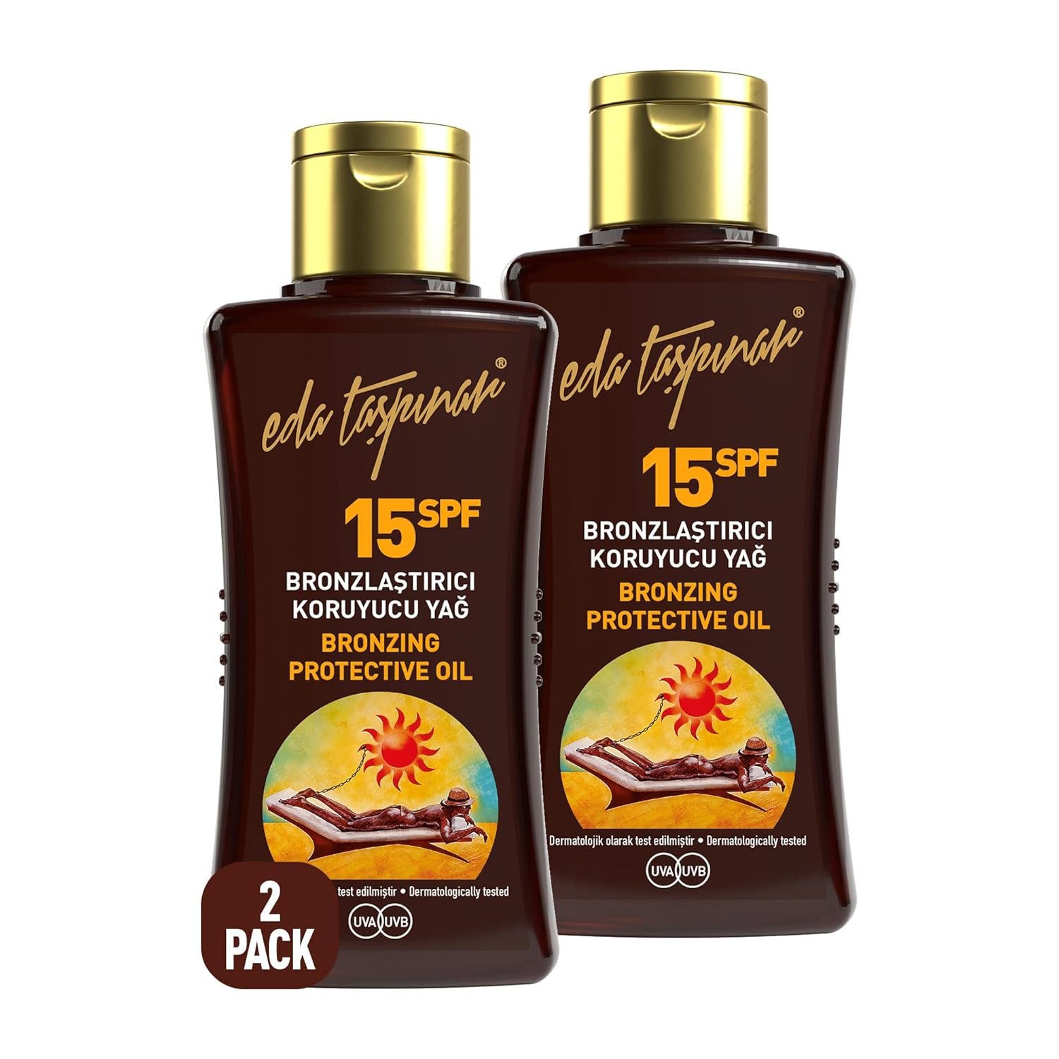 Eda Taspinar SPF 15 Bronzing&Protective Oil, Tanning&Protecting Oil Mediterranean Tan, Broad-Spectrum Nourishing, All Eyes On You!, Travel Size (50 ml/1.7 fl oz) 2 Pack