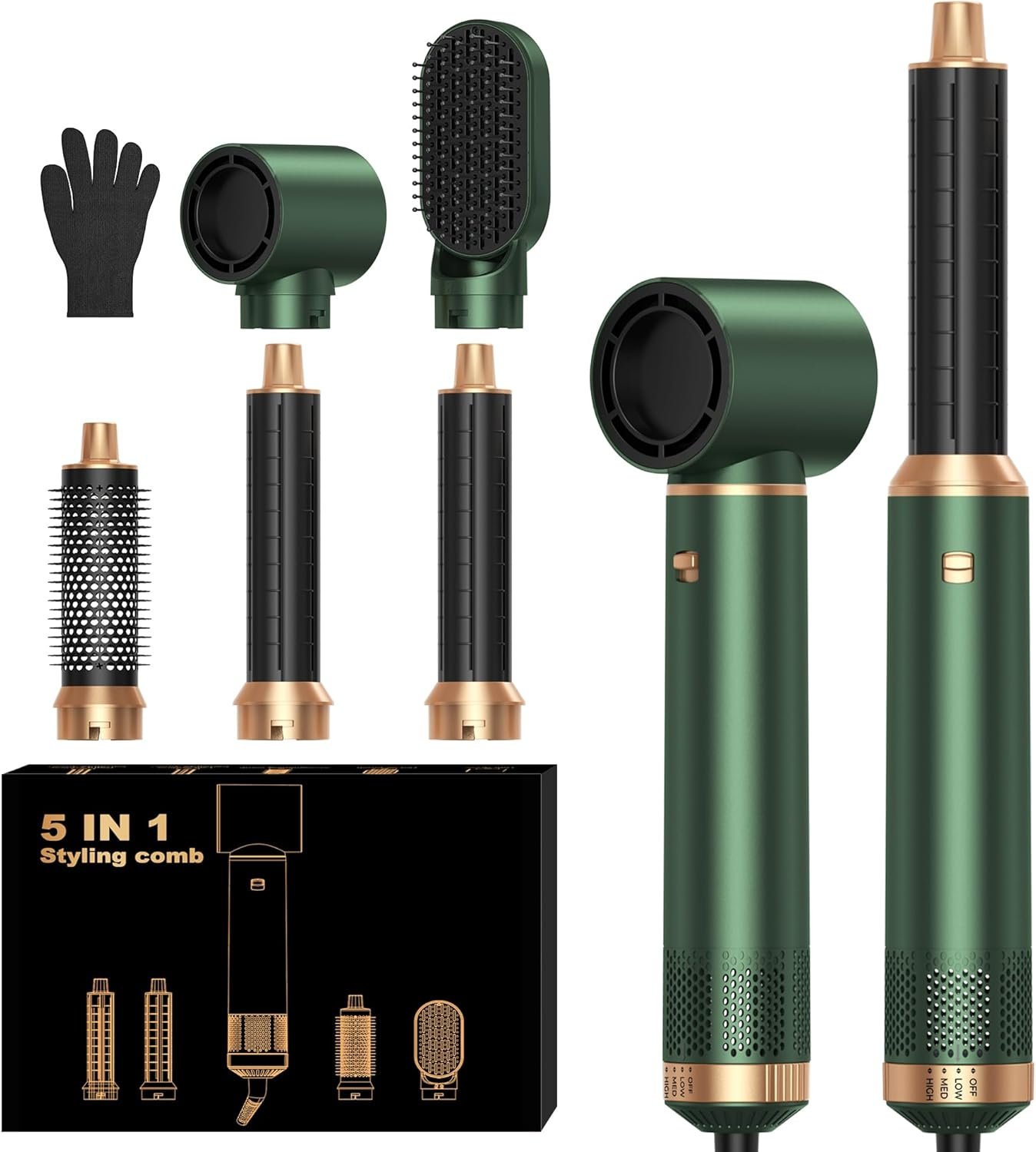 5 in 1 Blow Dryer Brush, Upgrade Hair Dryer Brush Set Negative Ion Air Styler Curling Wrap Air Curler, Hot Air Brush Curling Iron Hair Styling Tools As A Gift for Straight/Curl/Dry/Smooth