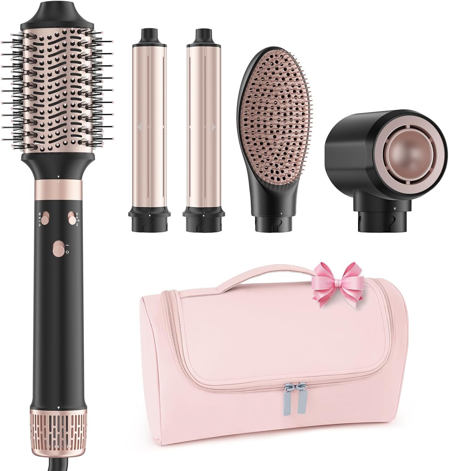 MESCOMB Dual Voltage Hot Air Styler Wrap – 5 in 1 Hair Dryer Brush,Multi Hair Styler, with Fast Drying Blow Dryer, Styling, Straightening & Volumizing-Gift for Women (Black + Pink)
