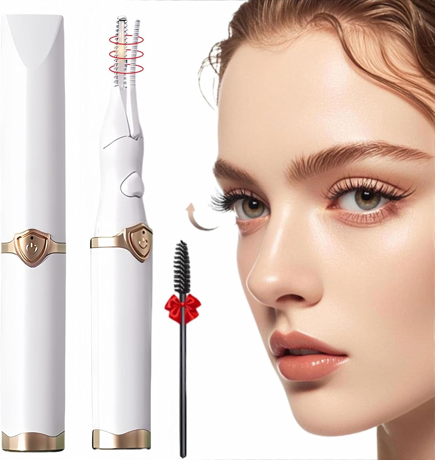 Heated Eyelash Curler – 2-in-1 Clip-Type Design, 3 Temperature Modes, USB Rechargeable Electric Eyelash Curler, Natural Curling 24H Long-Lasting Curl, Gift for Women & Girls, White-EC