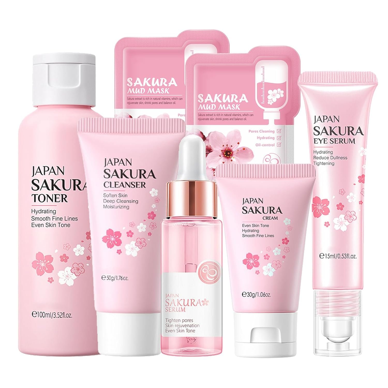 Sakura Skin Care Set, Skincare for Girls 10-12, Birthday Gifts for Teen Girls,Travel Size Set -7Pcs Cherry Blossom Hydrating Routine Kit for Women (One Size, Cherry Blossom-StyleA-Bae Moisturizing)