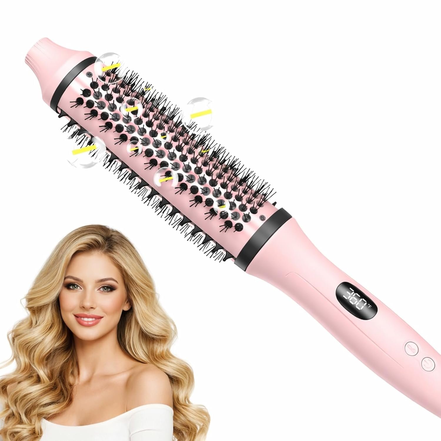 Bopcal Dual Voltage Thermal Brush, 1.5″ Heated Round Brush for Smooth Blowout Look, Hot Brush for Volume, Soft Curls & Polished Ends, Negative Ions, 6 Heat Settings, Auto Shut-Off
