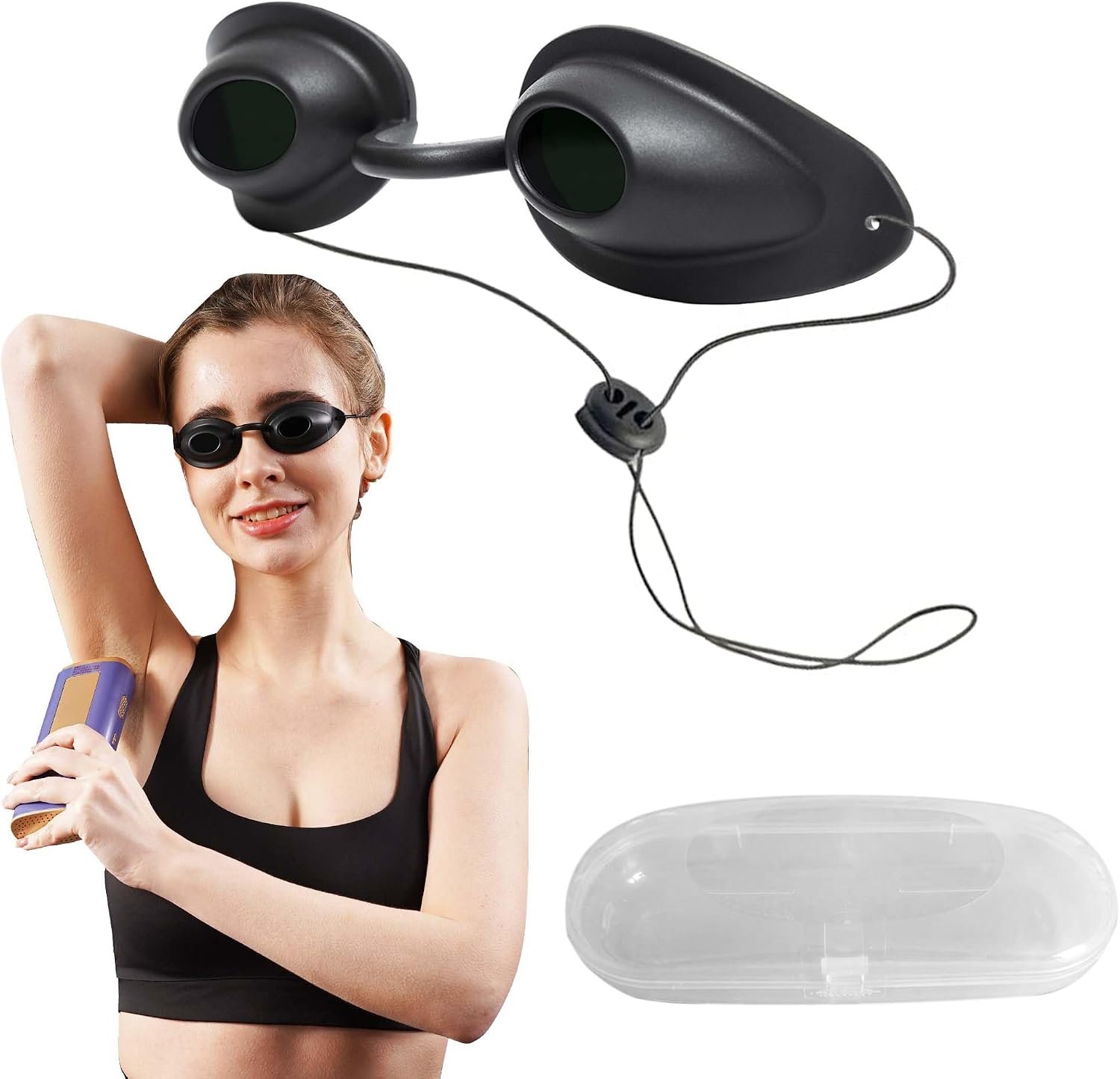 Flexible Red Light & IPL Goggles, UV Protection/Tanning/Hair Removal, Blocks 200-2000nm, Adjustable Strap & Case