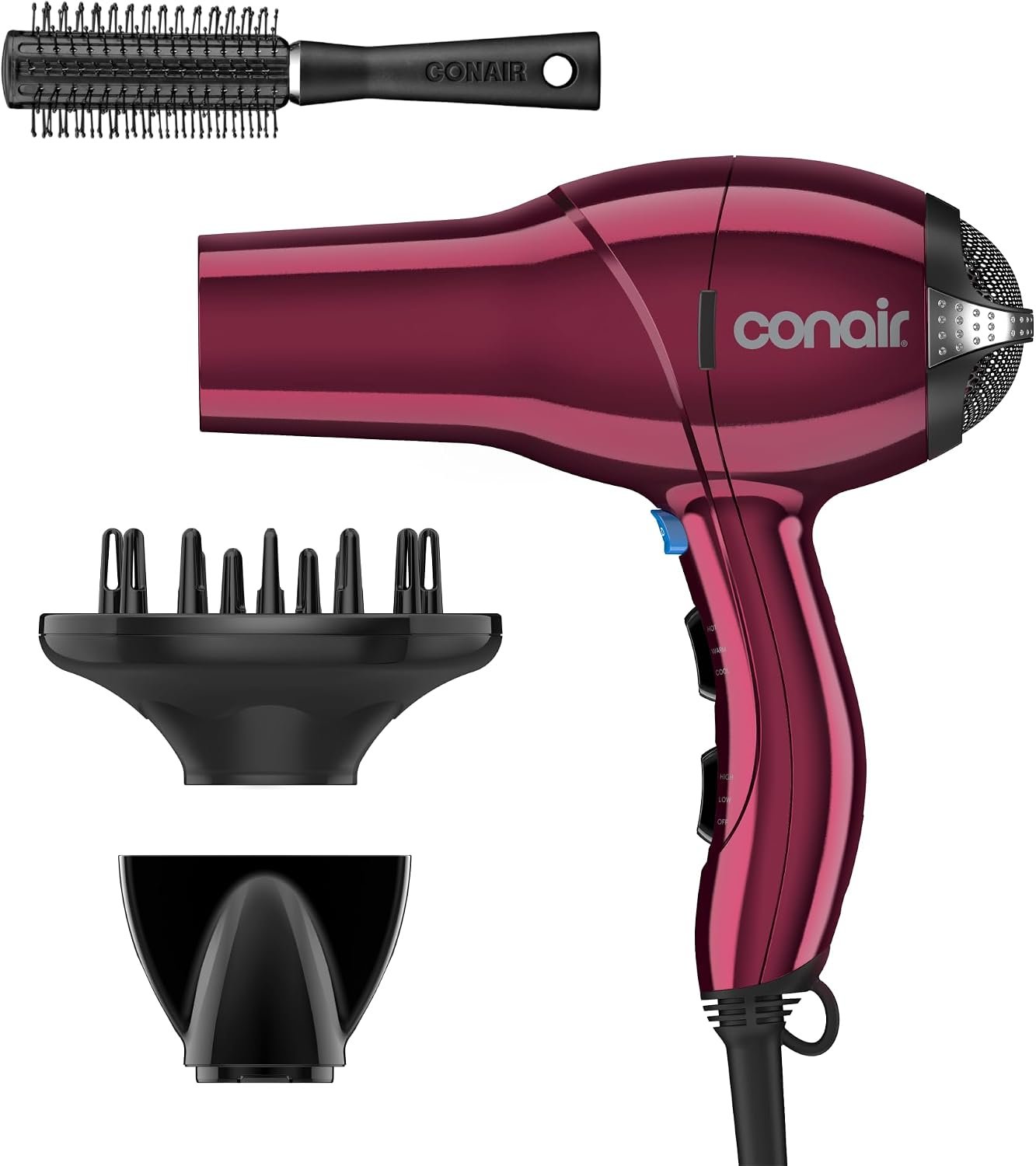 Conair Salon Hair Dryer | 1875-Watt AC Motor Fast Drying Salon Dryer, Ionic Airflow, Burgundy, 279BR