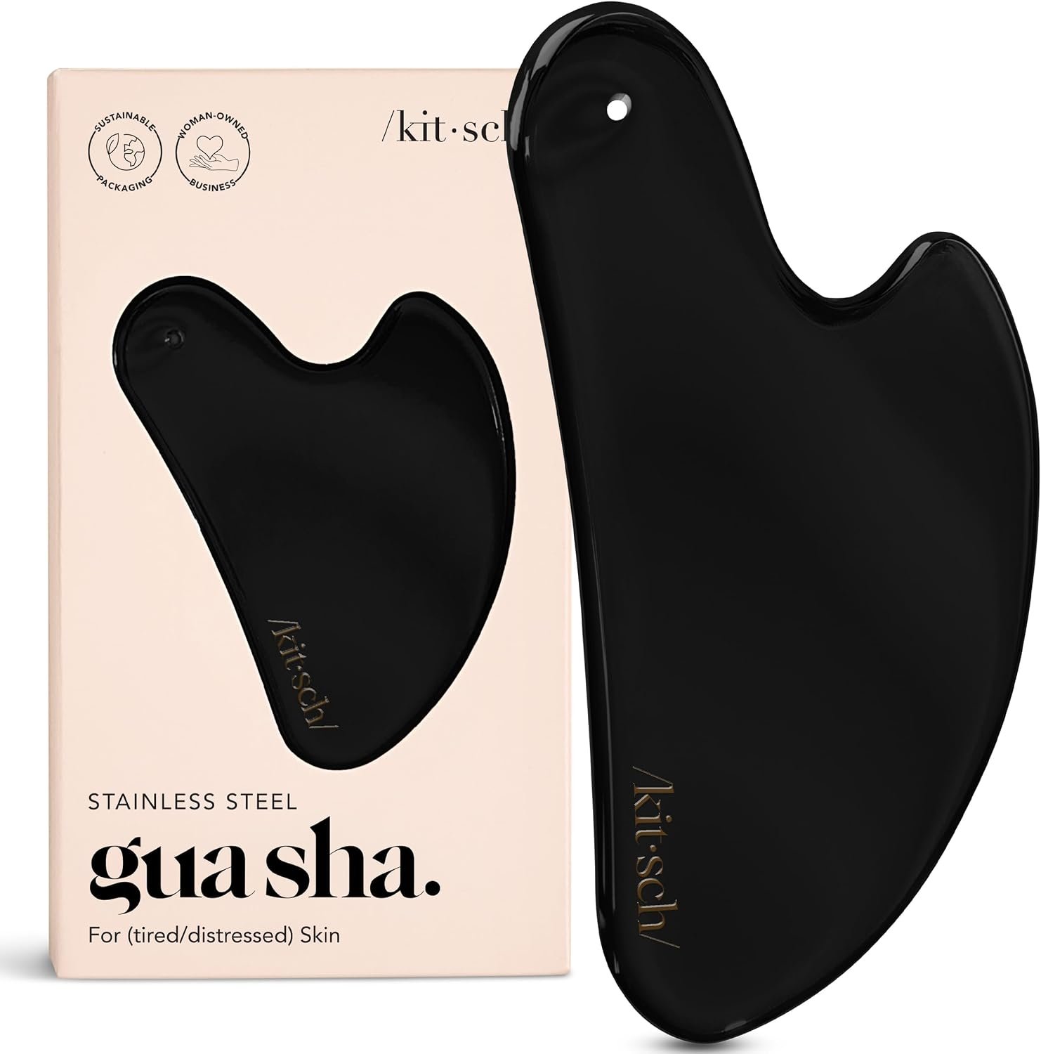 Kitsch Stainless Steel Gua Sha Facial Tools – Guasha Tool for Face, Face Sculpting Tool, Neck Massager, Double Chin Reducer Gua Sha Tools, Lymphatic Drainage Massager, Facial Skin Care – Matte Black