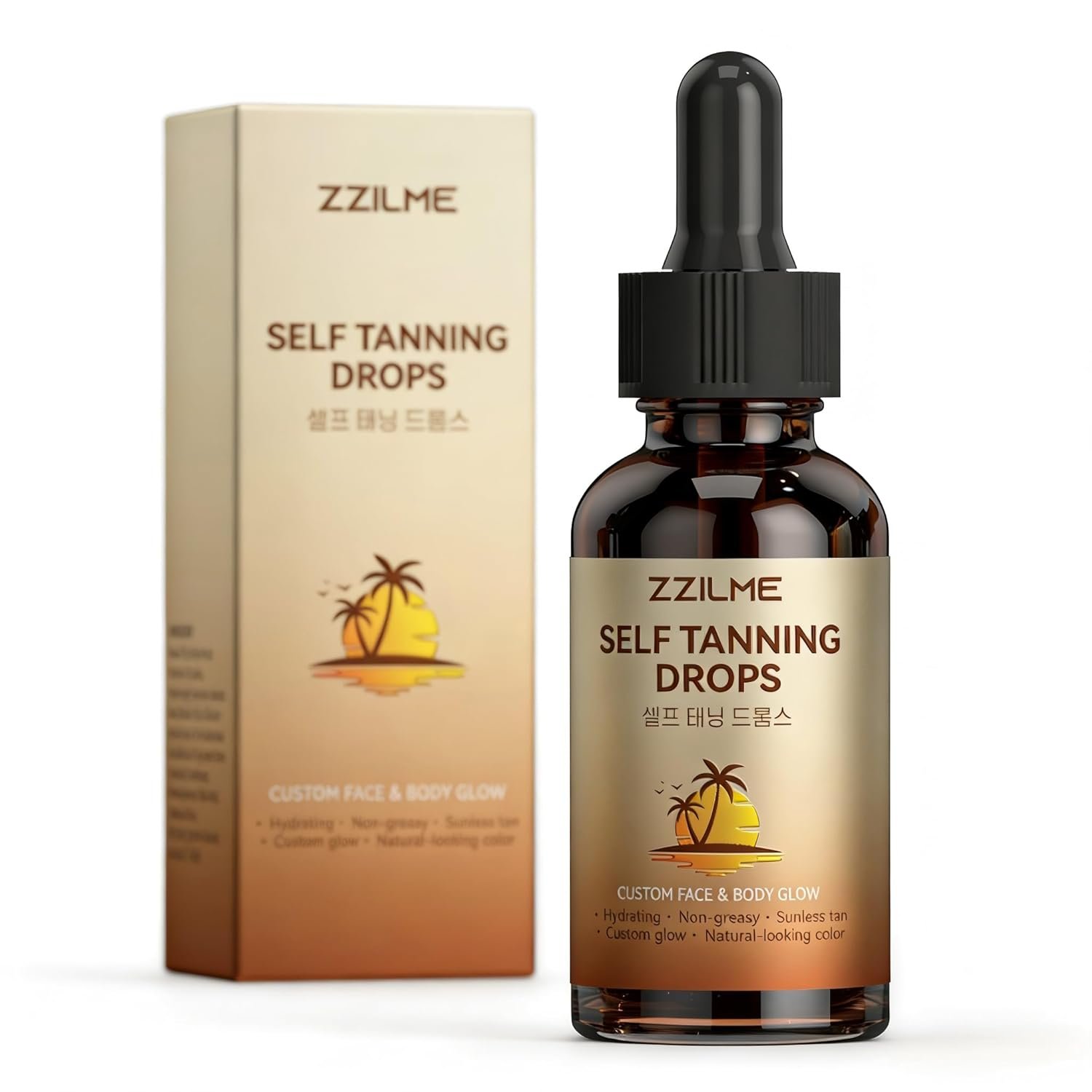 Self Tanning Drops for Face & Body – Customizable Glow with Niacinamide, Vitamin C & Hyaluronic Acid, Gradual Sunless Tanner Serum, Non-Comedogenic Bronzing Drops 1.0 fl oz