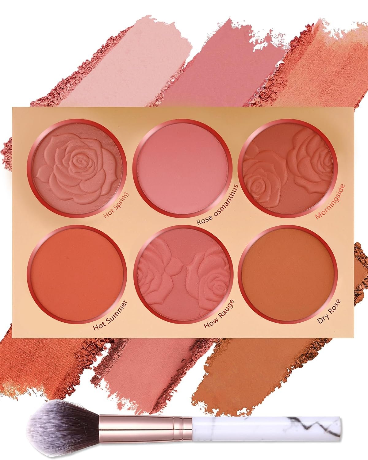 Matte Face Blush Palette with Brush-6 Color High Pigment Mineral Blendable Blusher Contour Powder for Cheeks,Longlasting Facial Beauty Cosmetic,Mother’s Day Christmas Makeup Gift for Women-Set 02