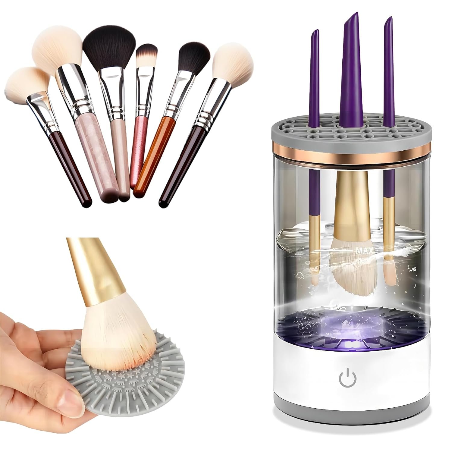 Electric Makeup Brush Cleaner – Portable Compact Design for Travel Home Use – Professional Makeup Brush Cleaning Machine – Automatic Makeup Brush Cleaner (Large)