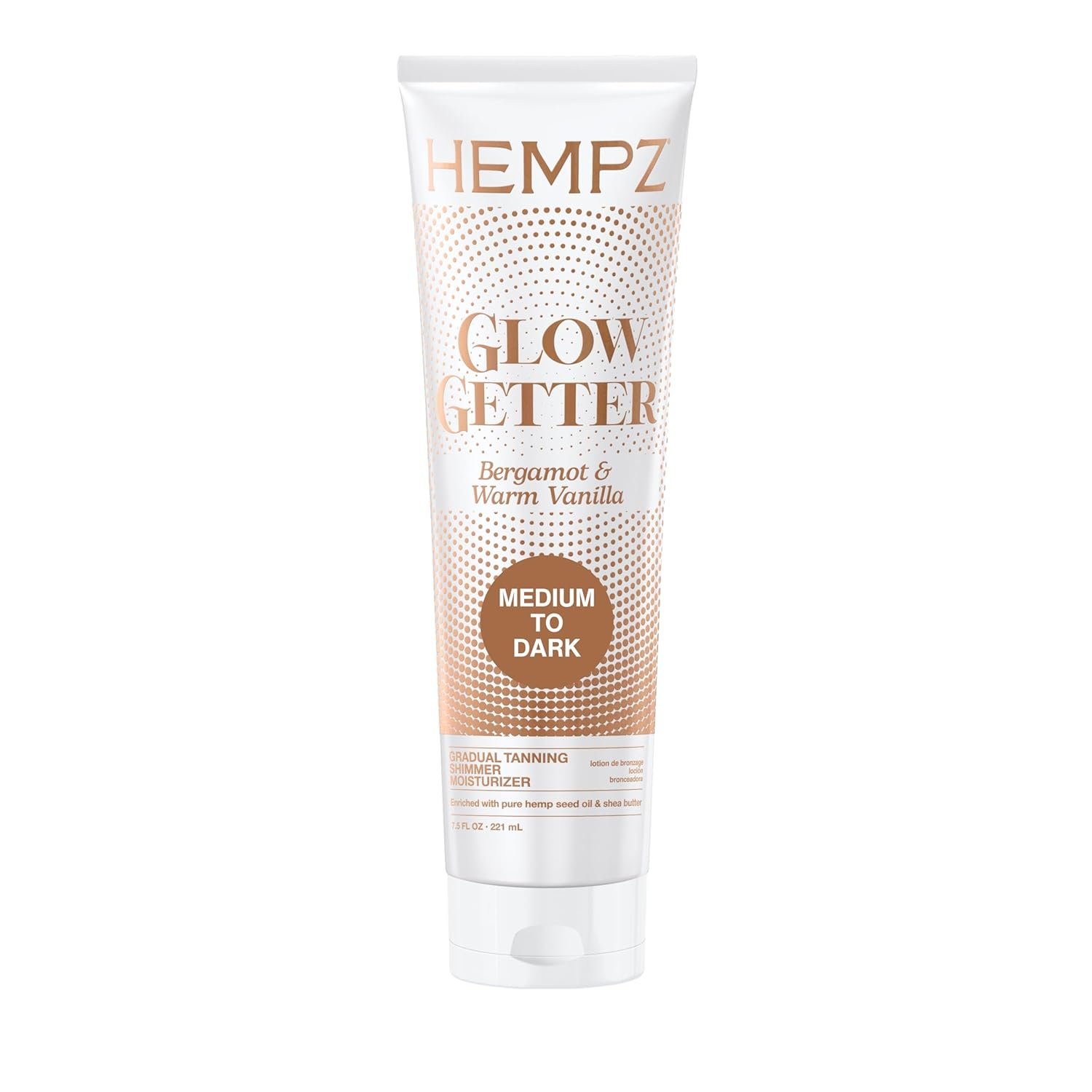 Hempz Glow Getter Gradual Self-Tanning Lotion – Medium to Dark, 7.5 oz | Natural Golden Tan, Summer Glow, Vegan Hydrating Moisturizer for legs, arms and body