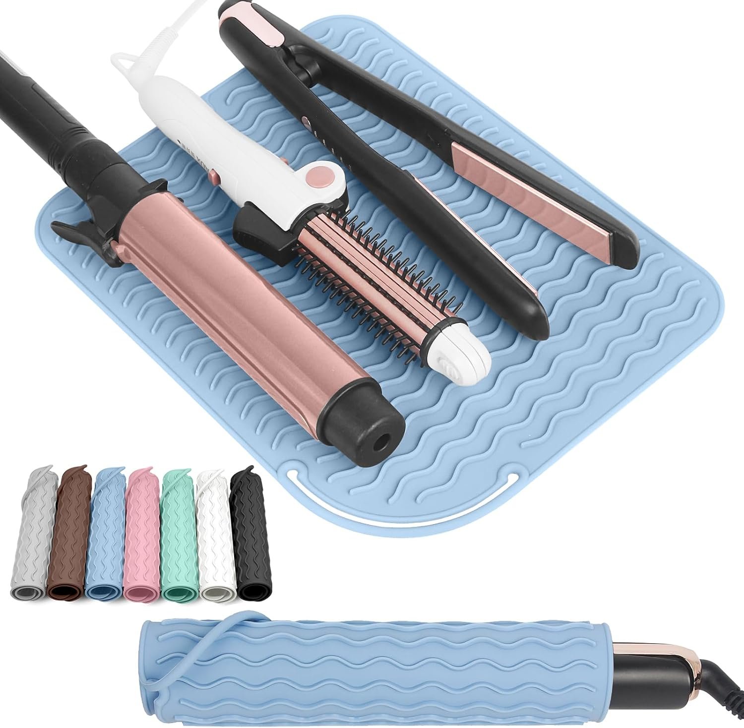 Larger Size Silicone Heat Resistant Mat for Curling Irons, Flat Irons, Hair Straightener and Other Hair Styling Tools, Portable Hot Tools Pad Cover for Travel Vanity Salon(12.0″ x 9.0″)