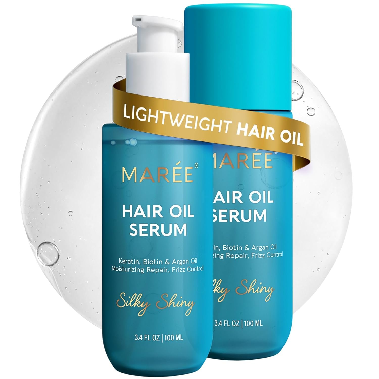 MAREE Hair Oil for Frizzy and Damaged Hair with Vitamins A, E, B5, 2 PACK – Anti Frizz Control Sérum for Curly Women & Men – Aceite de Argán Para el Cabello – Biotin Keratin Antifrizz Products