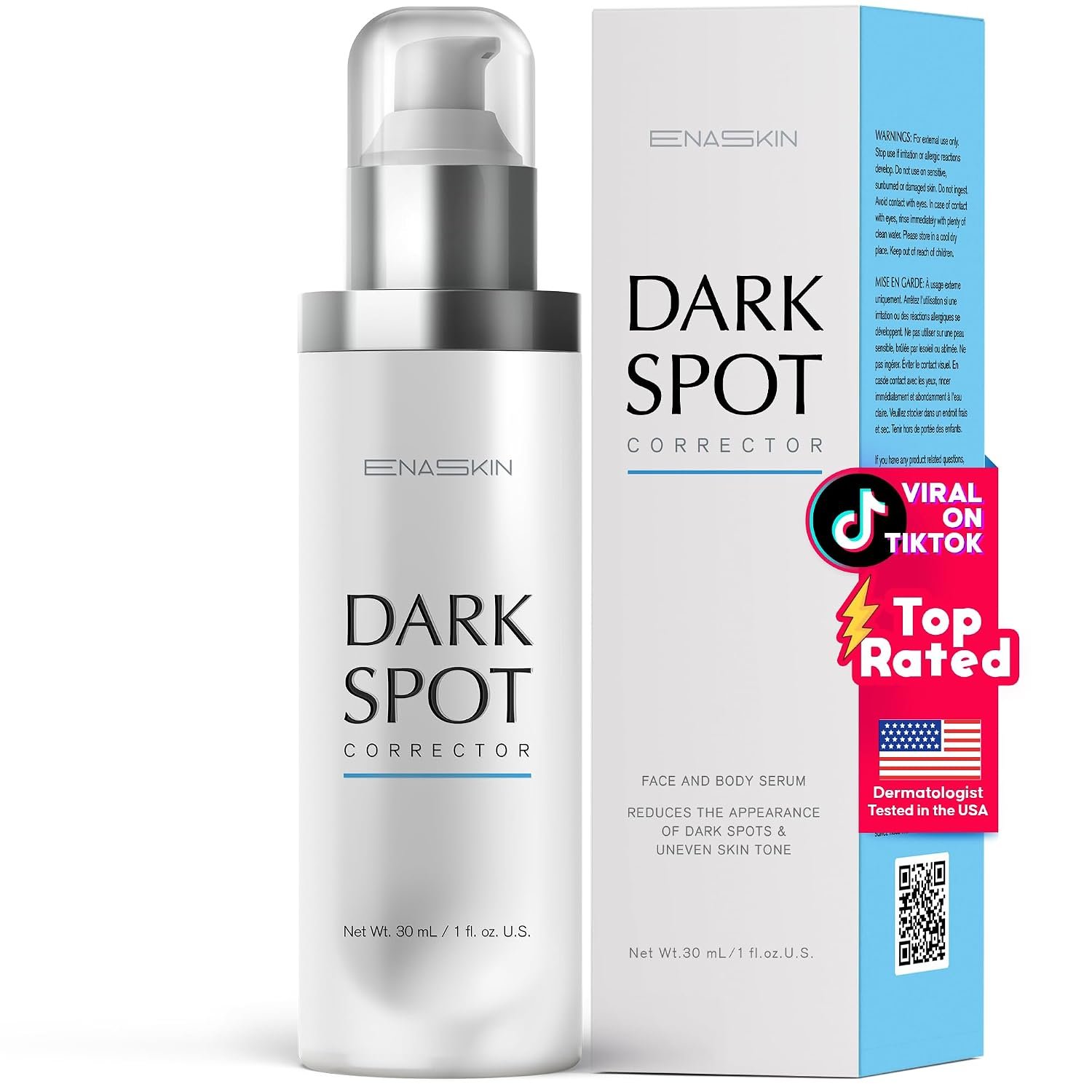 EnaSkin Dark Spot Corrector for Face & Body – 5% Tranexamic Acid, Niacinamide & Acid-Free Renewal Peptide – Hyperpigmentation, Melasma & Sun Spot Treatment, Gentle for Sensitive Skin, 1.01 fl oz