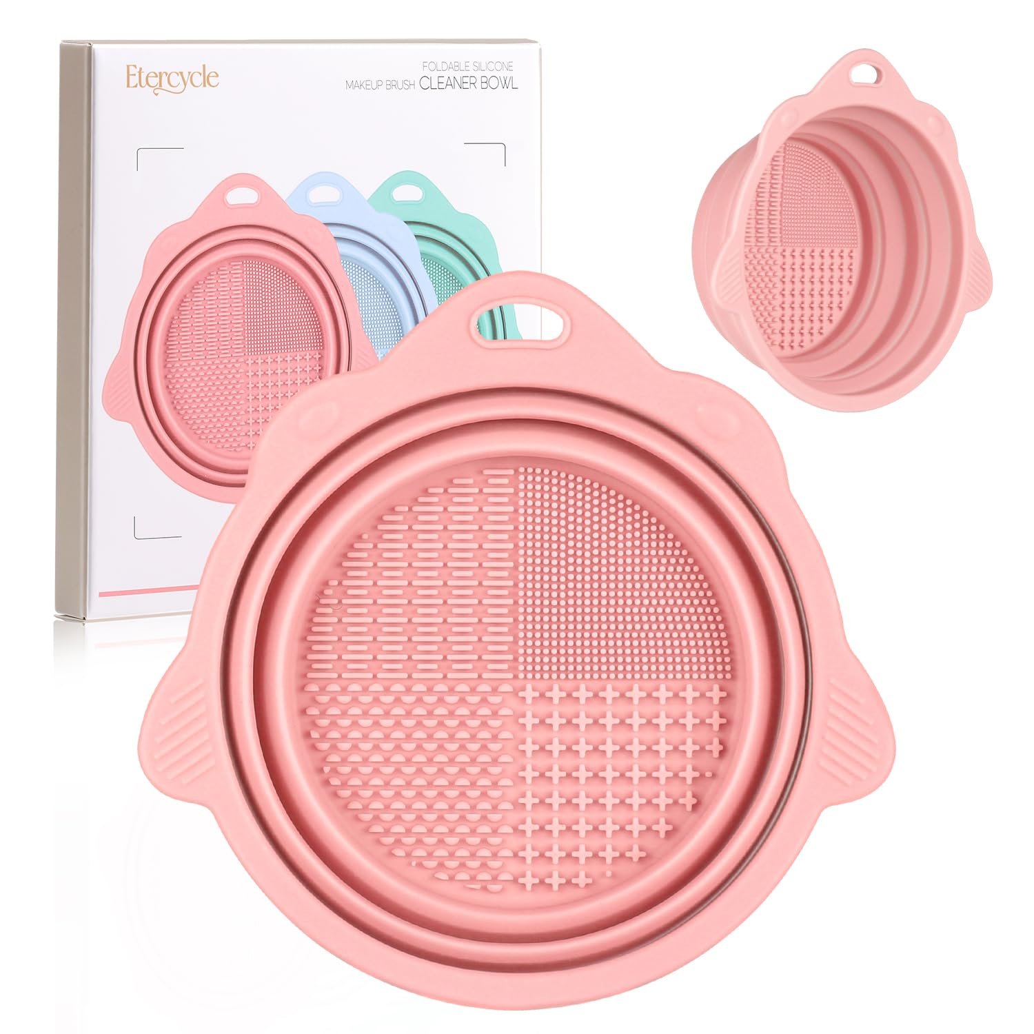 Foldable Silicone Makeup Brush Cleaner Bowl – Etercycle Portable Cleaning Tool for Brushes, Powder Puffs, and Sponges (Pink)