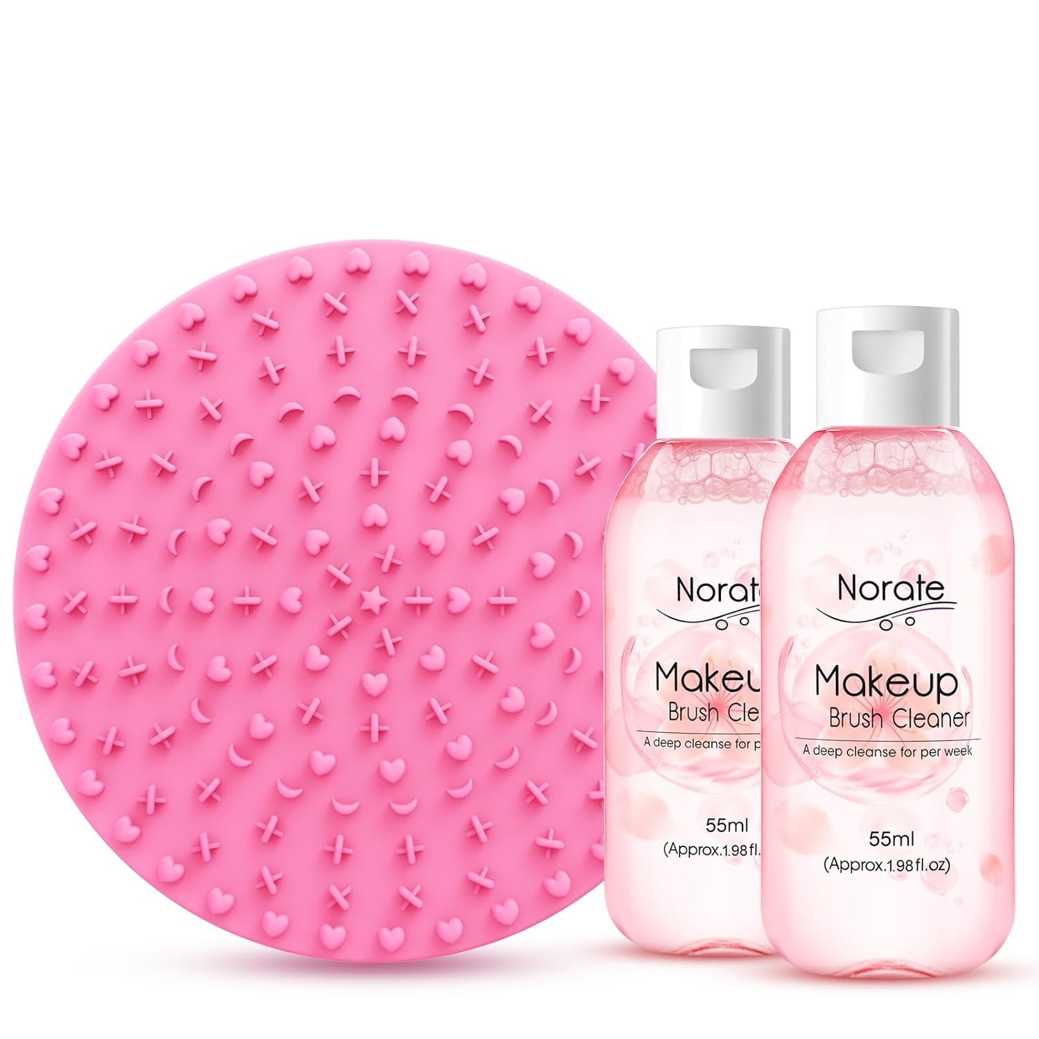Makeup Brush Cleaner, Make Up Brush Cleaner Cleanser Solution + Brush Cleaning Mat, Makeup Cleaner for Brushes, Sponge, Deep Clean Shampoo, Gentle Formula Cruelty Free 3 Piece Set