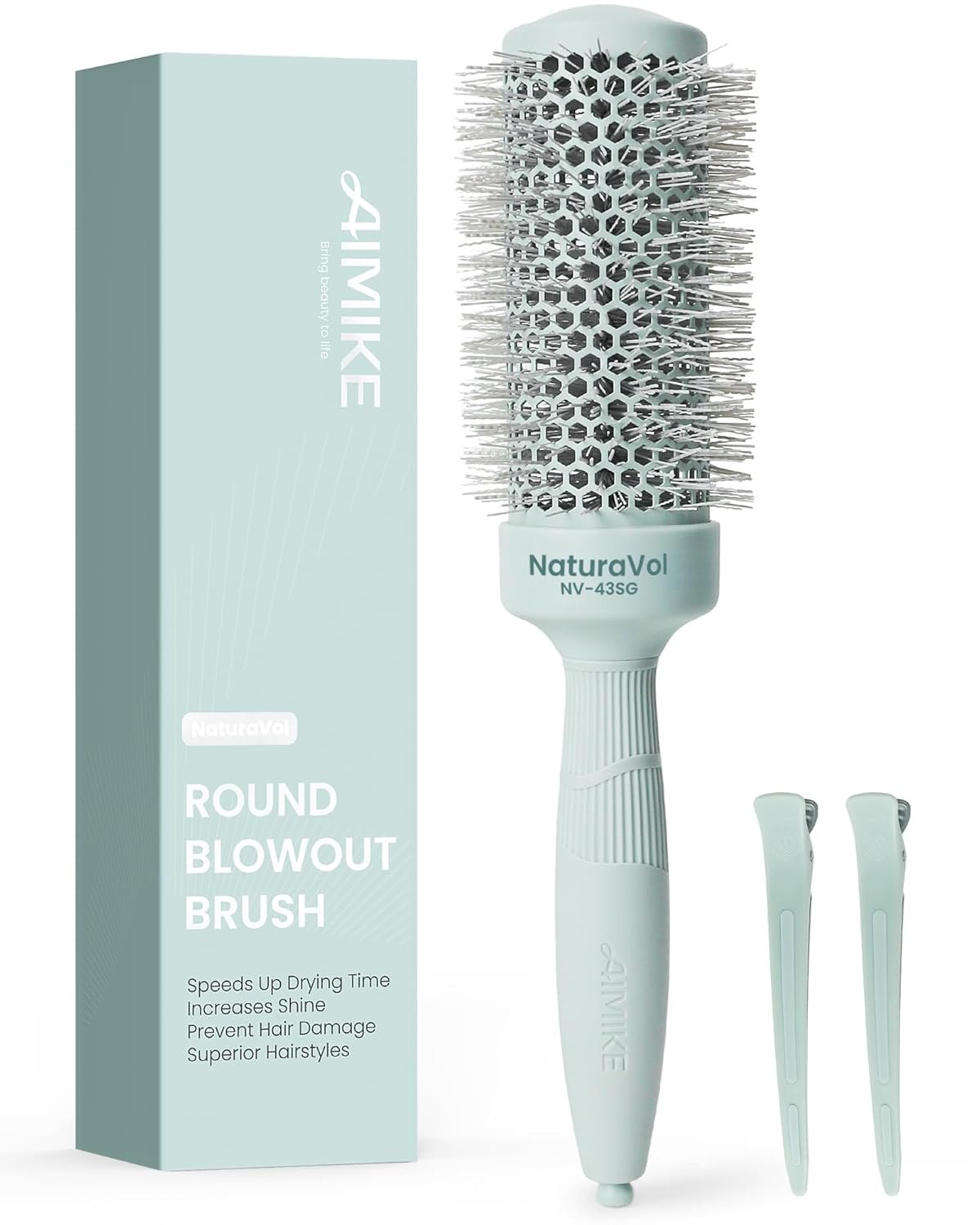 AIMIKE NaturaVol Round Brush for Blow Out, Round Hair Brush Nano Thermal Ceramic & Ionic Tech, for Blow Drying & Salon-like Styling at-home, Maximum Volume Shine – 1.7” Barrel, 2.5” w/Bristle