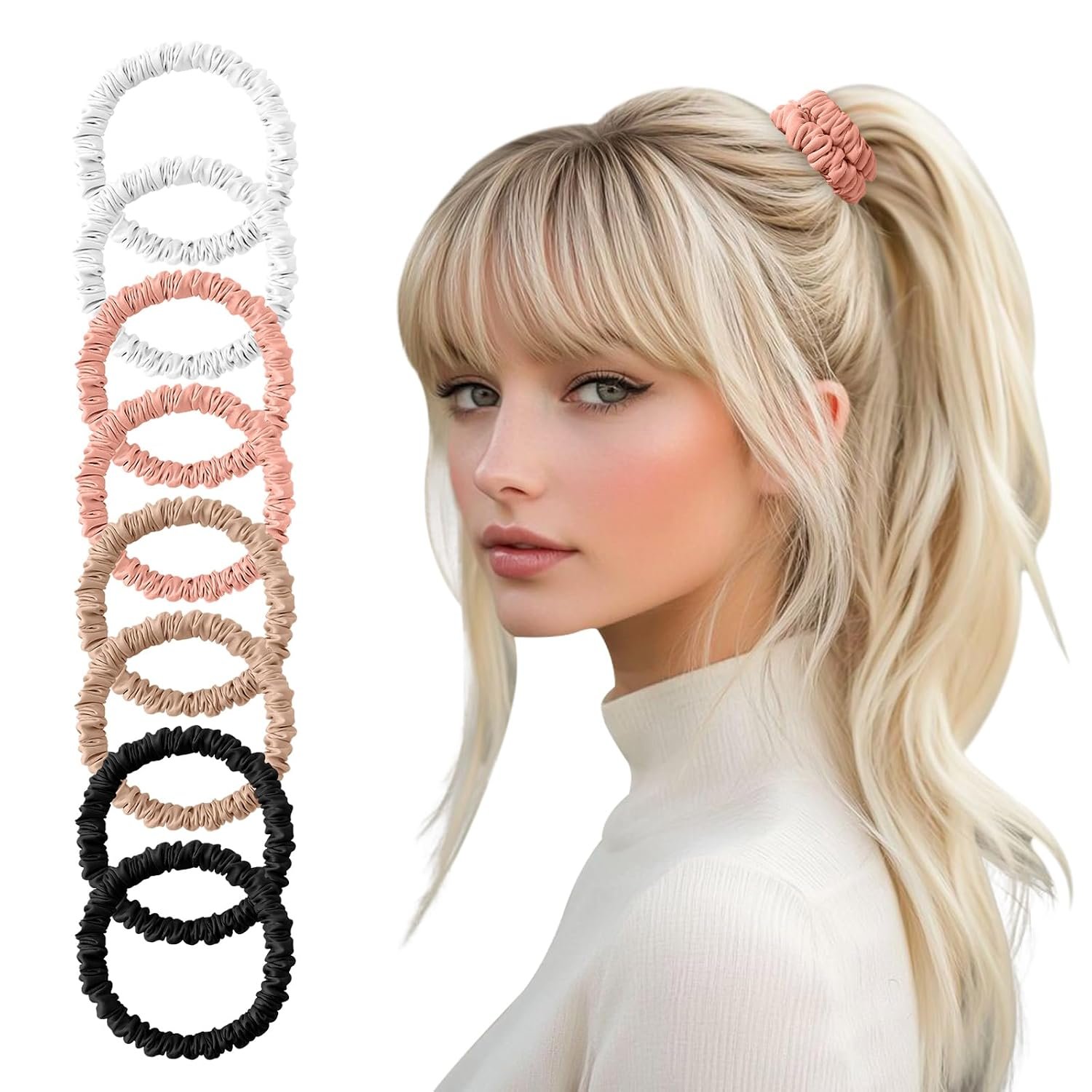 ZHENSILK 8Pcs Silk Scrunchies Hair Ties for Women | Soft satin ponytail holders, Reduce hair breakage, No-damage elastic hold, Everyday hair accessories for girls