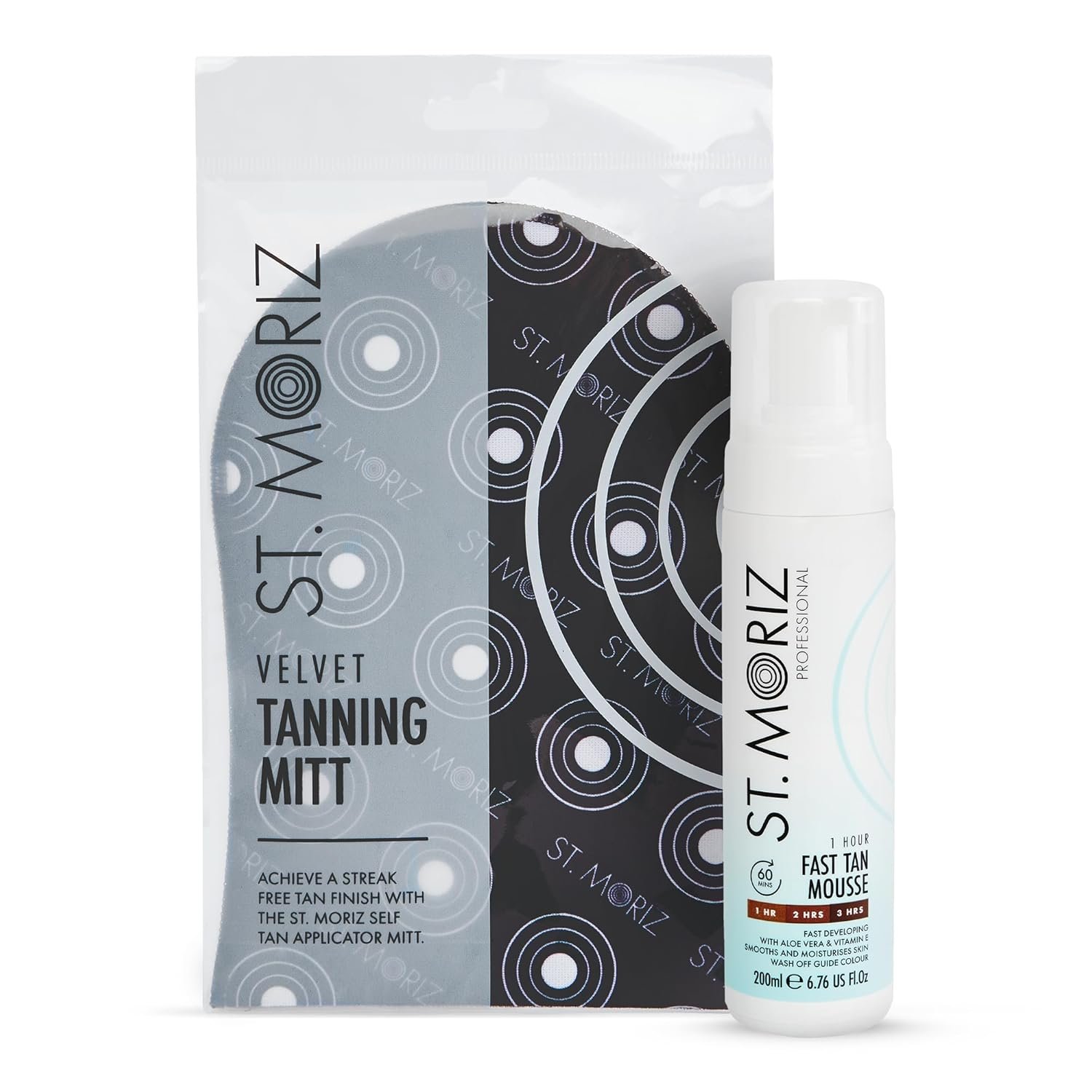 St. Moriz Professional 1 Hour Fast Self Tanner Mousse with Tanning Mitt Bundle – Light to Dark – 200ml – Sunless Instant, Express Self Tanning Foam for Golden, Natural Looking Fake Tan – Aloe Vera