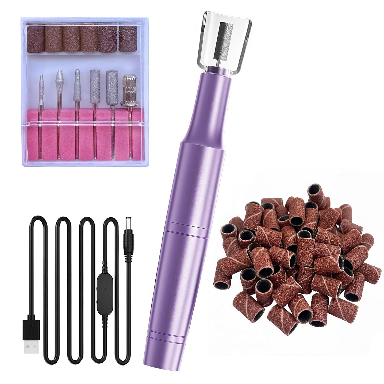 Electric Nail Drill Kit for Acrylic & Gel Nails – Professional Corded Nail File with Bits & Sanding Bands – Portable Manicure Pedicure Tool for Buffing, Shaping, Exfoliation (Purple)