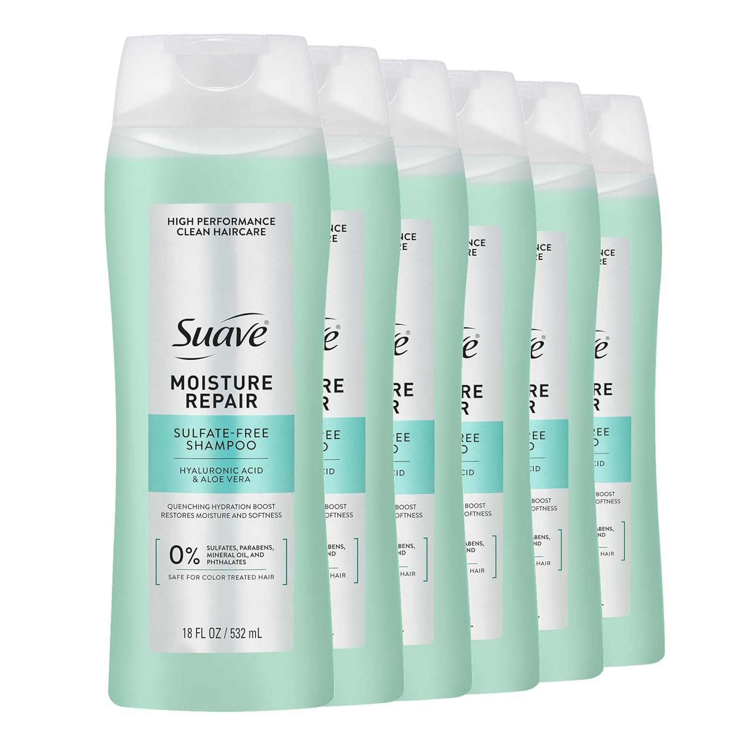 Suave Moisture Repair Shampoo, Sulfate-free, for restored moisture with every wash, safe for color treated hair, 12.6 oz Pack of 6