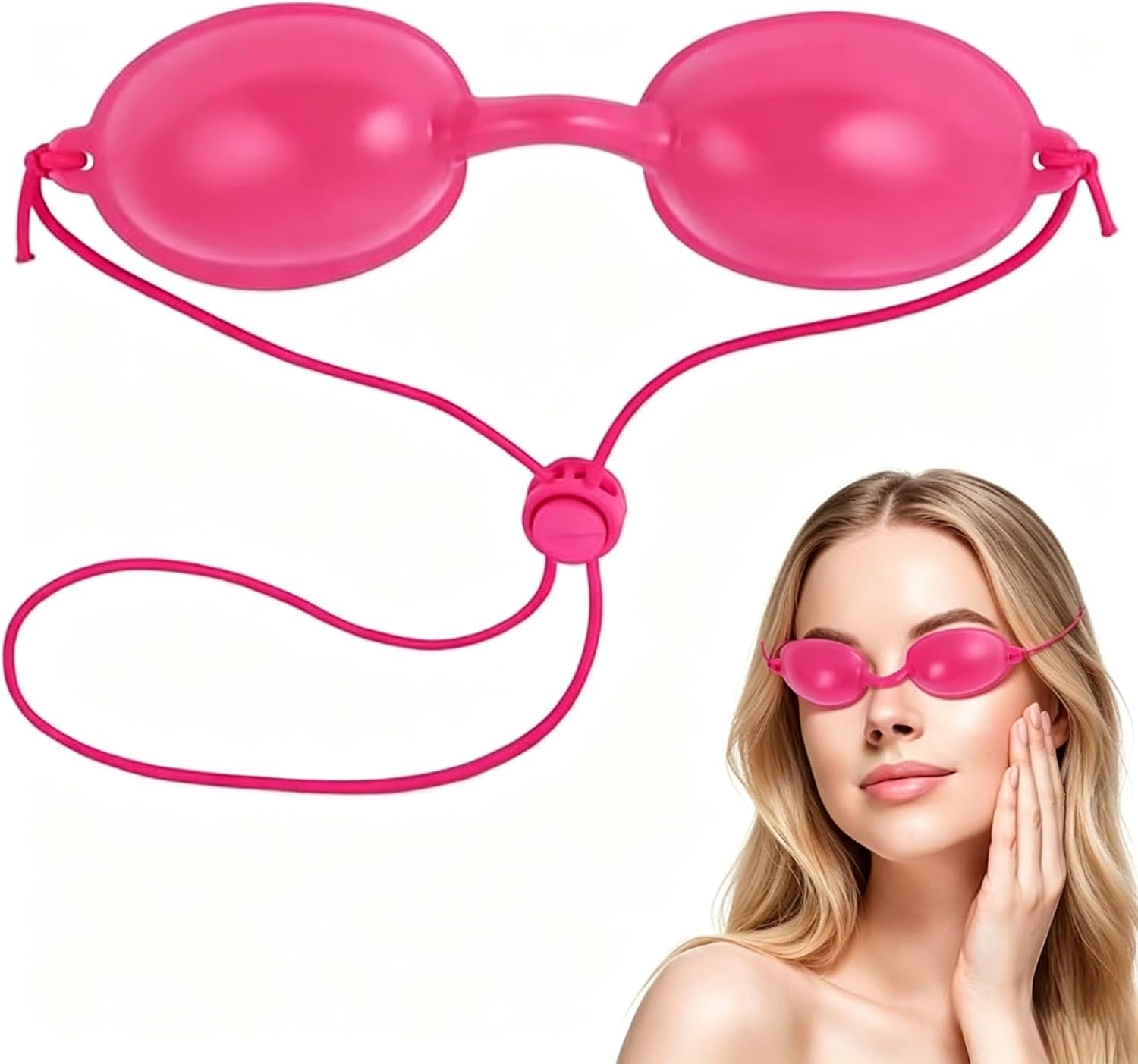 Pink Tanning Goggles, 98% UV Block Soft PVC Eye Shields with Adjustable Detachable Strap, for Indoor Tanning Bed, IPL Laser LED Therapy & Outdoor Sun Tanning, Men Women Eye Protection