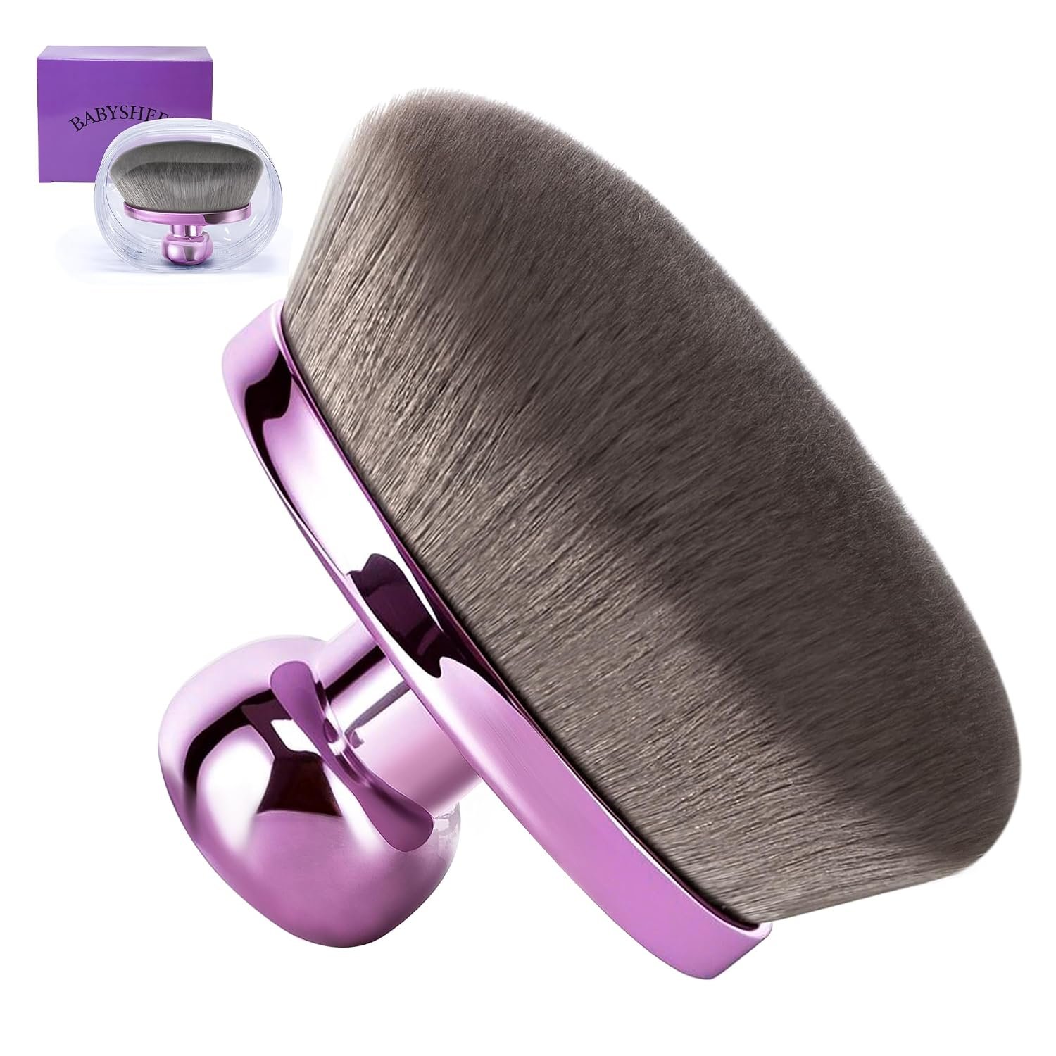 Extra Large Body Makeup Brush For Self Tanner, Leg Makeup &Bronzer Blend,116mm Oval-headed Kabuki Brush More Even Application, Sunscreen Face&Back Makeup Brush.Patent Pending (Purple-Bag)