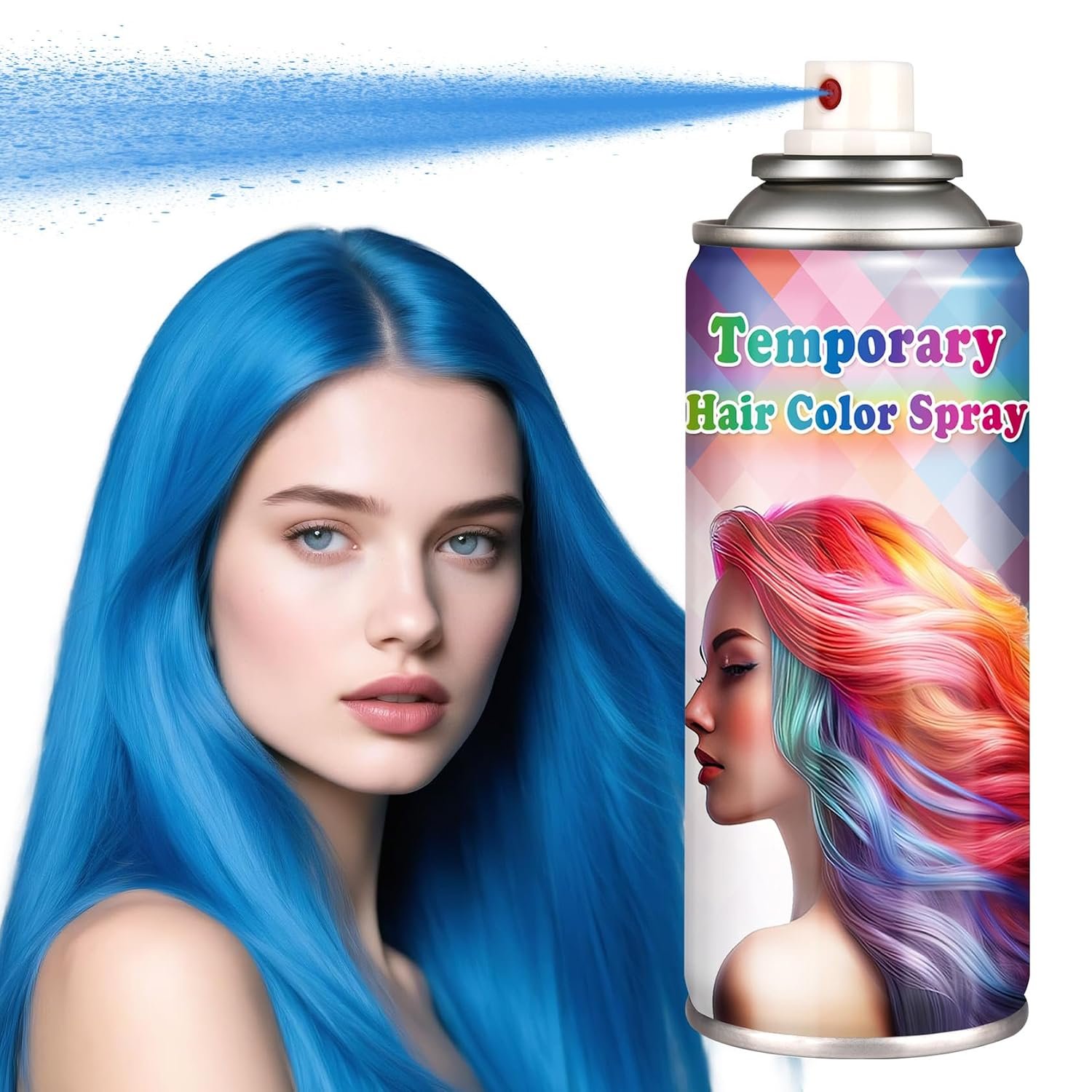 Blue Temporary Hair Color Spray for Women,One-Time Use Washable Hair Dye,Non-sticky Colored Hair Spray for Cosplay Halloween,120ML (Blue）