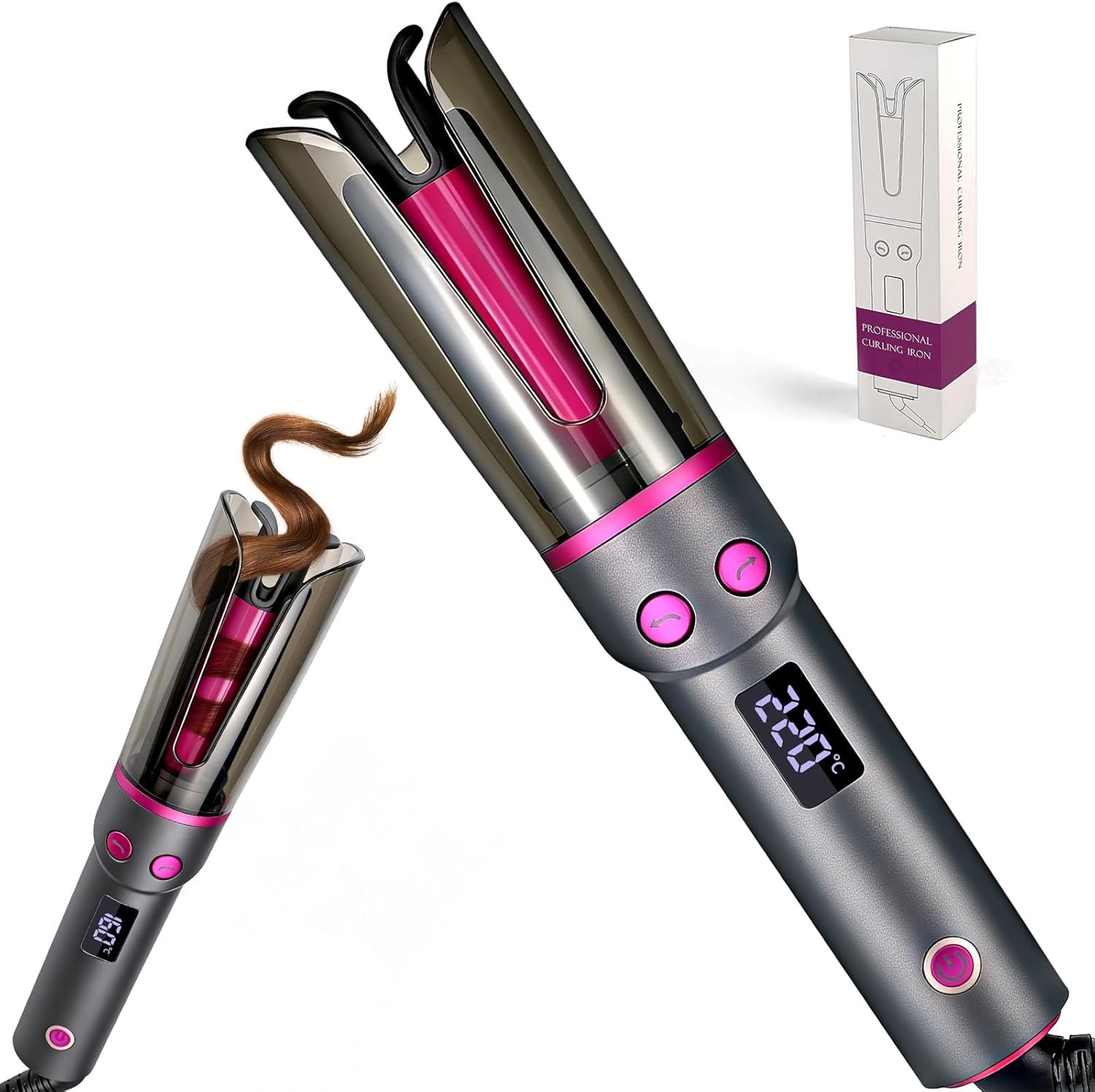 Automatic Curling Iron, Smart Anti-Tangle Hair Curler, Dual Voltage Ceramic Curling Wand, Anti-Scald & Portable, Ideal for Travel, Daily Use & Beginners (Black)