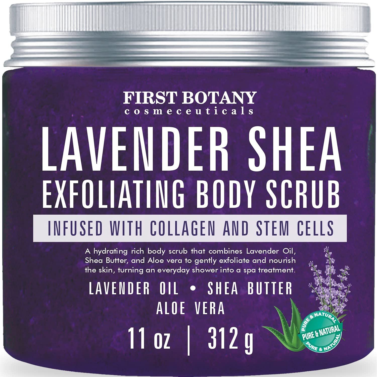 First Botany Body Scrub – Natural Exfoliating Salt Scrub & Body and Face Souffle helps with Moisturizing Skin, Acne, Cellulite, Dead Skin Scars, Wrinkles (11 oz, Lavender)