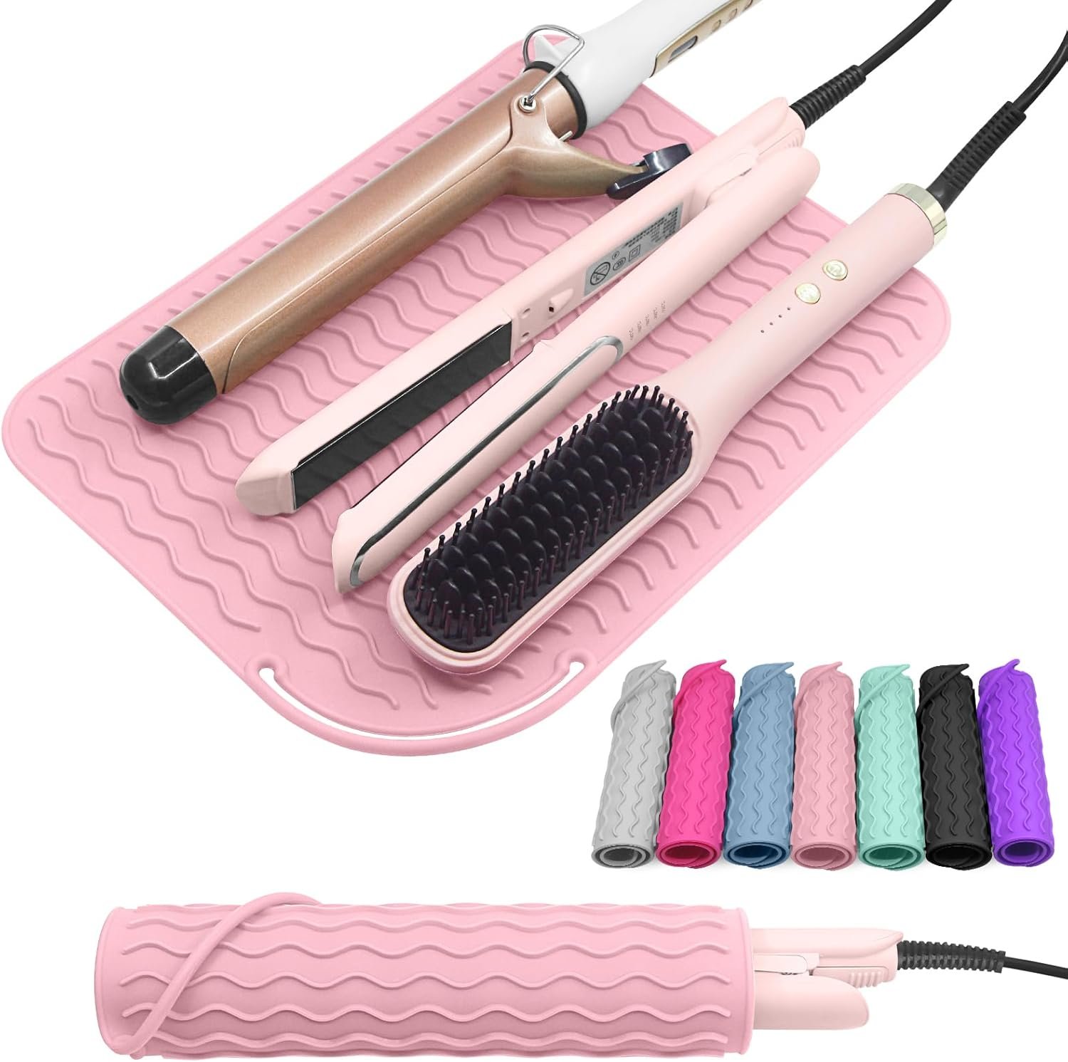 Suafrnut Plus Size Silicone Heat Resistant Mat, Portable Travel Hot Tools Pad Cover for Curling Iron, Flat Iron, Hair Straightener and Other Hair Styling Tools(12.0″ x 9.0″)