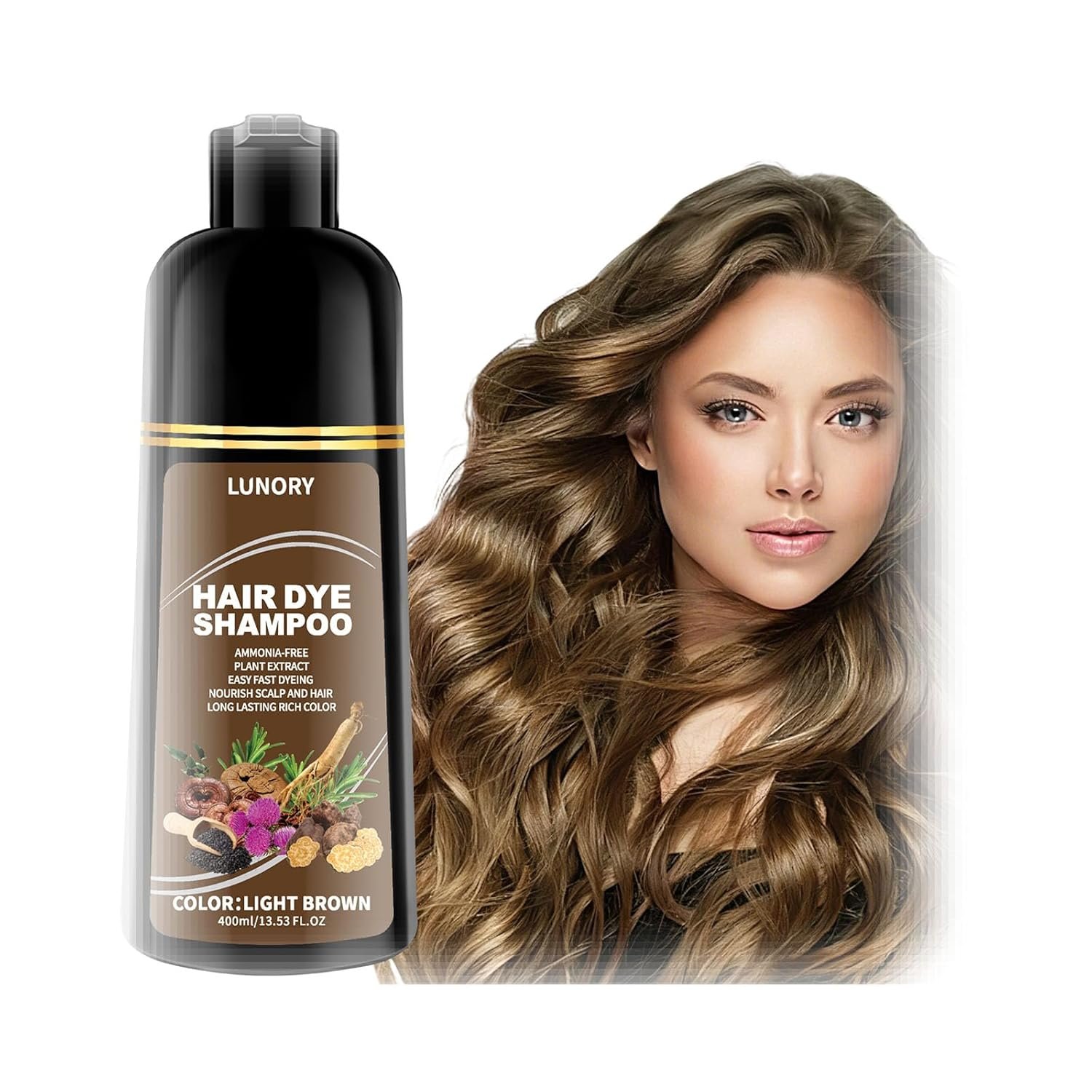 Light Brown Hair Dye Shampoo for 100% Gray Coverage – 3 IN 1 Hair Color Shampoo with Argan Oil & Ginseng, Ammonia & Paraben Free, Long Lasting Semi-Permanent Natural Color for Women & Men