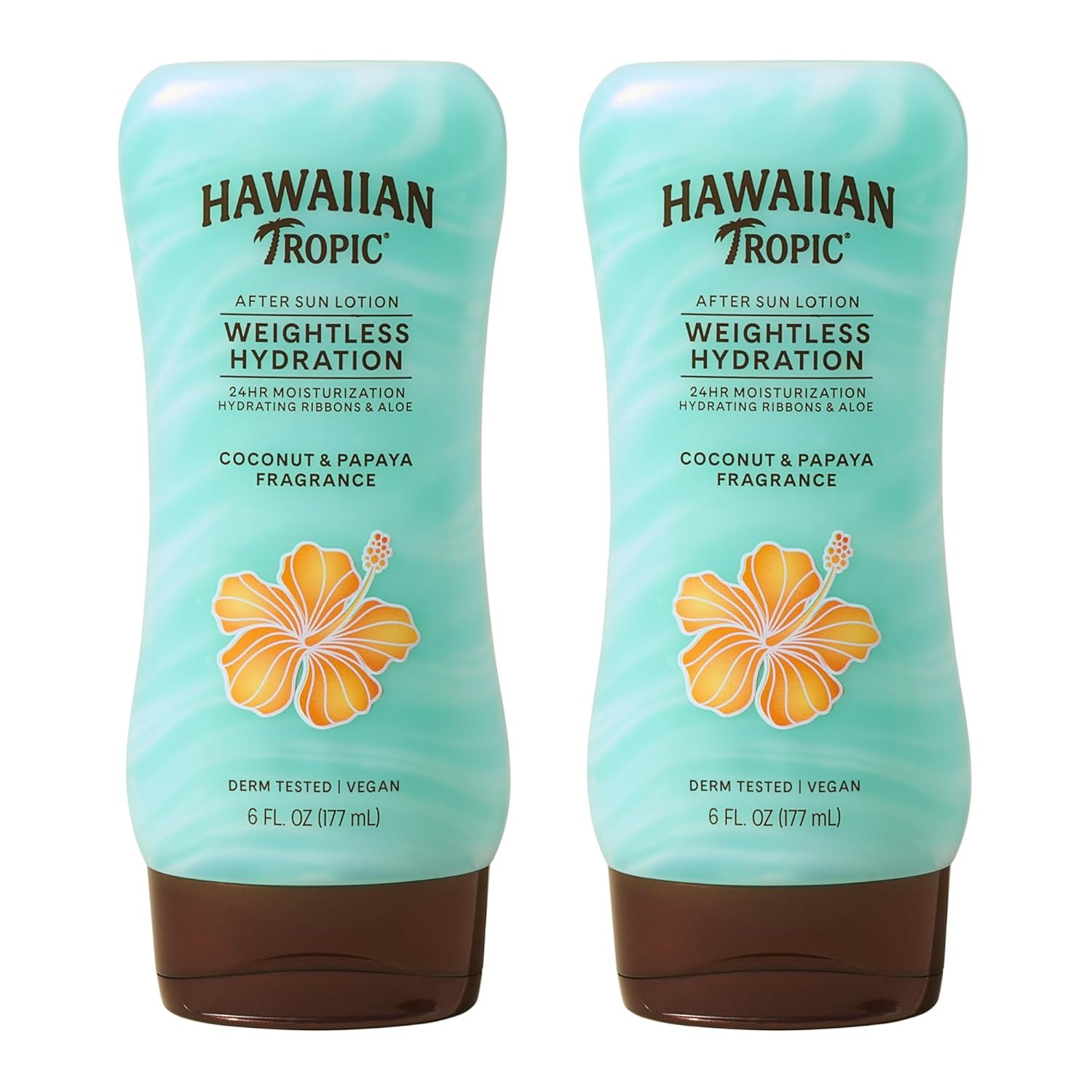 Hawaiian Tropic Weightless Hydration After Sun Lotion with Aloe, 6Fl Oz Twin Pack, Hawaiian Tropic Lotion, Moisturizing Lotion, After Sun Care, After Sun Moisturizer, 6Fl Oz each