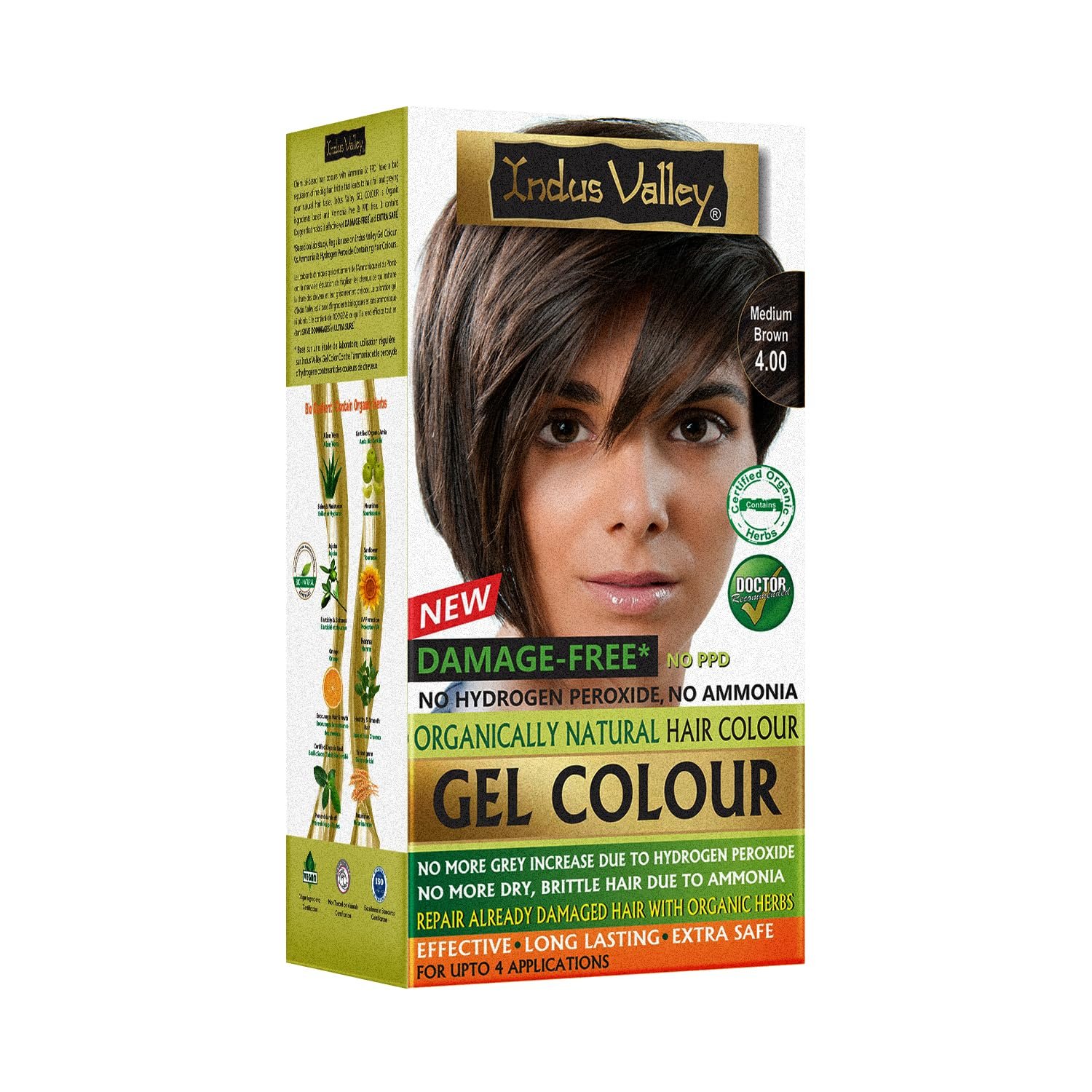 Indus Valley Natural Organic Damage Free Gel Hair Color | Ammonia Free, Vegan & Cruelty Free | Up to 100% Gray Coverage, Long Lasting Results |Medium Brown 4.0 (20gram+200ml)