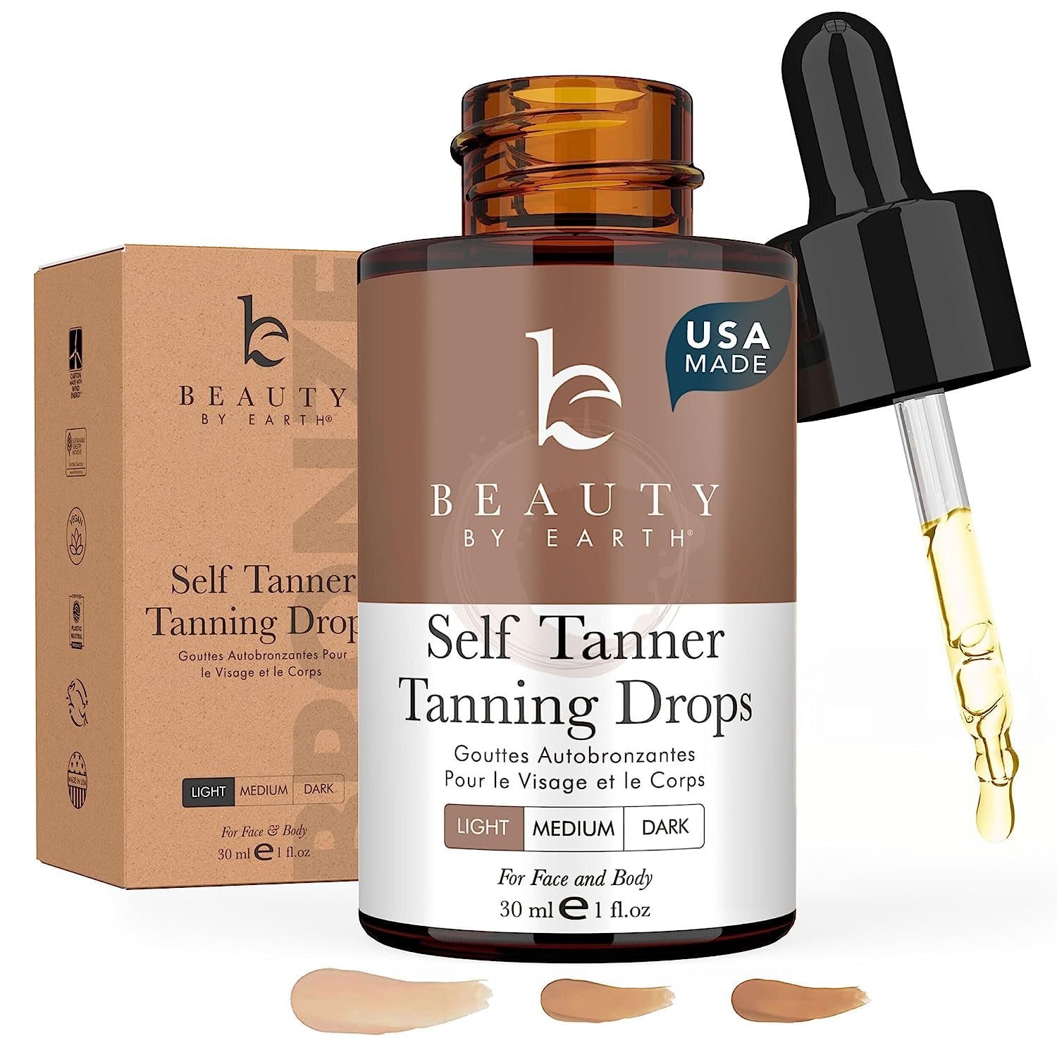 Self Tanning Drops for Face – USA Made with Organic & Natural Ingredients, Bronzing Face Tanning Drops with Aloe Vera, Non Toxic Self Tanner for Sunless Fake Tan & Natural Glow, Cruelty & Toxin Free