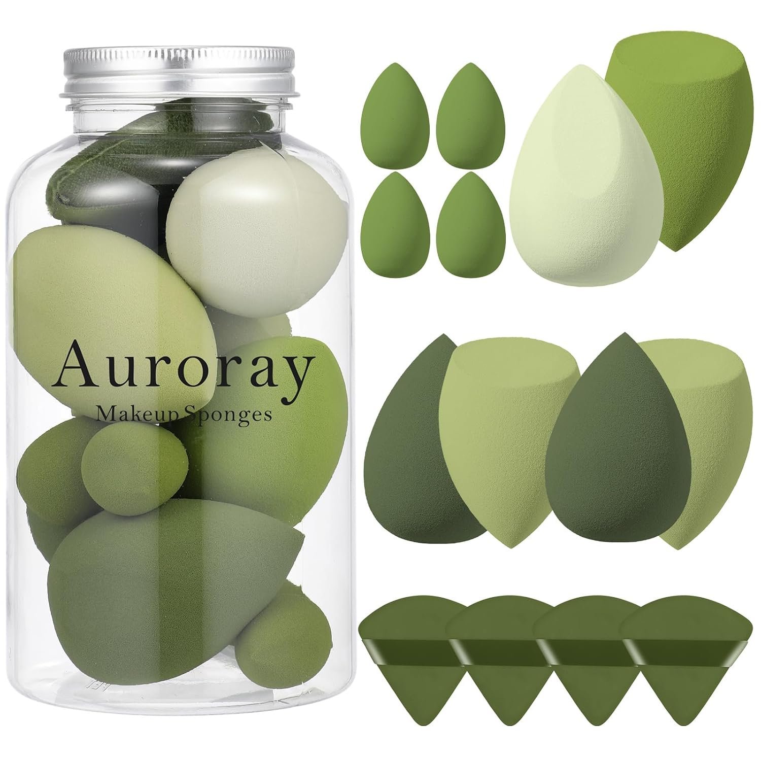 14 Pcs Makeup Sponge Set, Beauty Sponges Blender with 4 Pcs Powder Puff and 4 Pcs Mini Make up Sponges St. Patrick’s Day Gift for Liquid,Foundation,Powder,Concealer,Cream (Green)